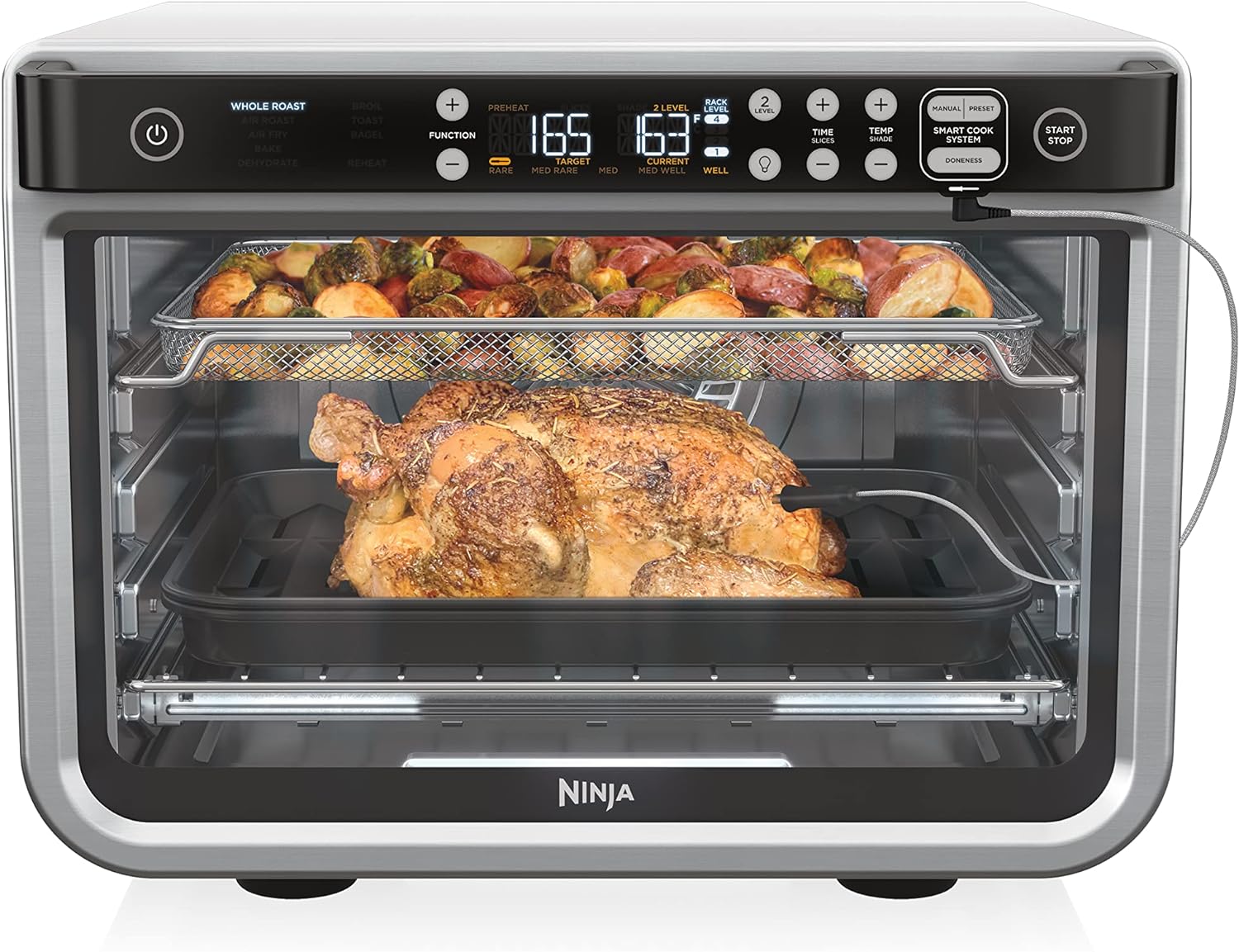 Ninja DT251 Foodi 10-in-1 Smart XL Air Fry Oven, Bake, Broil, Toast, Roast, Digital Toaster, Thermometer, True Surround Convection up to 450Â°F, includes 6 trays & Recipe Guide, Silver