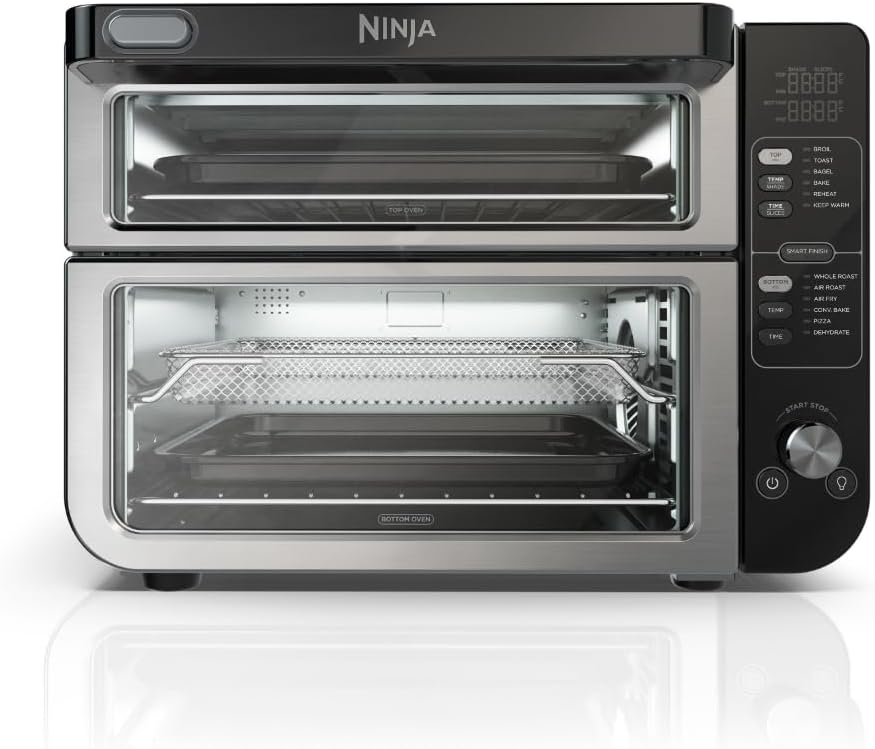 Ninja DCT451 12-in-1 Smart Double Oven with FlexDoor, Thermometer, FlavorSeal, Smart Finish, Rapid Top Convection and Air Fry Bottom , Stainless Steel