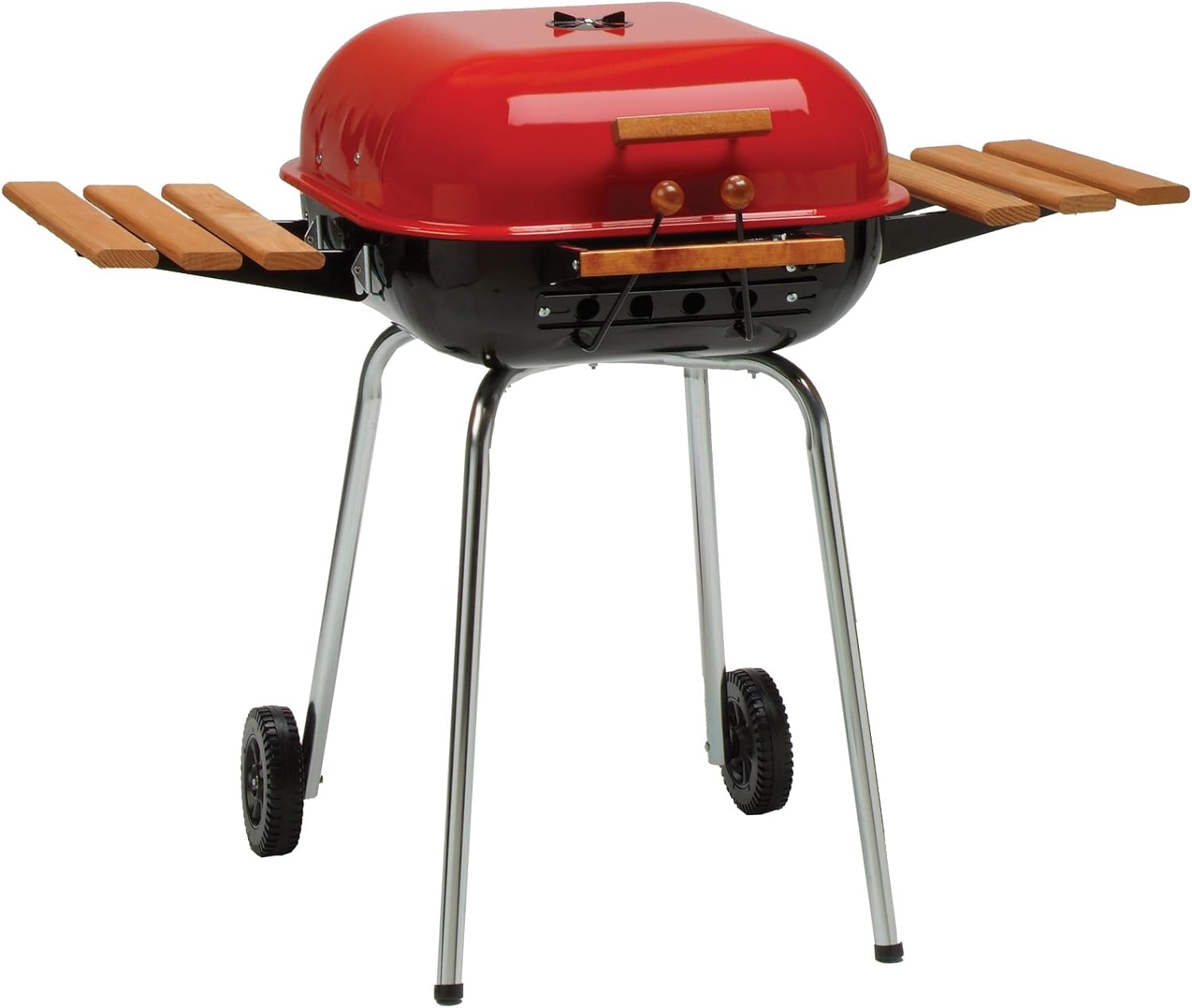 Americana Swinger Charcoal Grill with Two Side Tables, Red