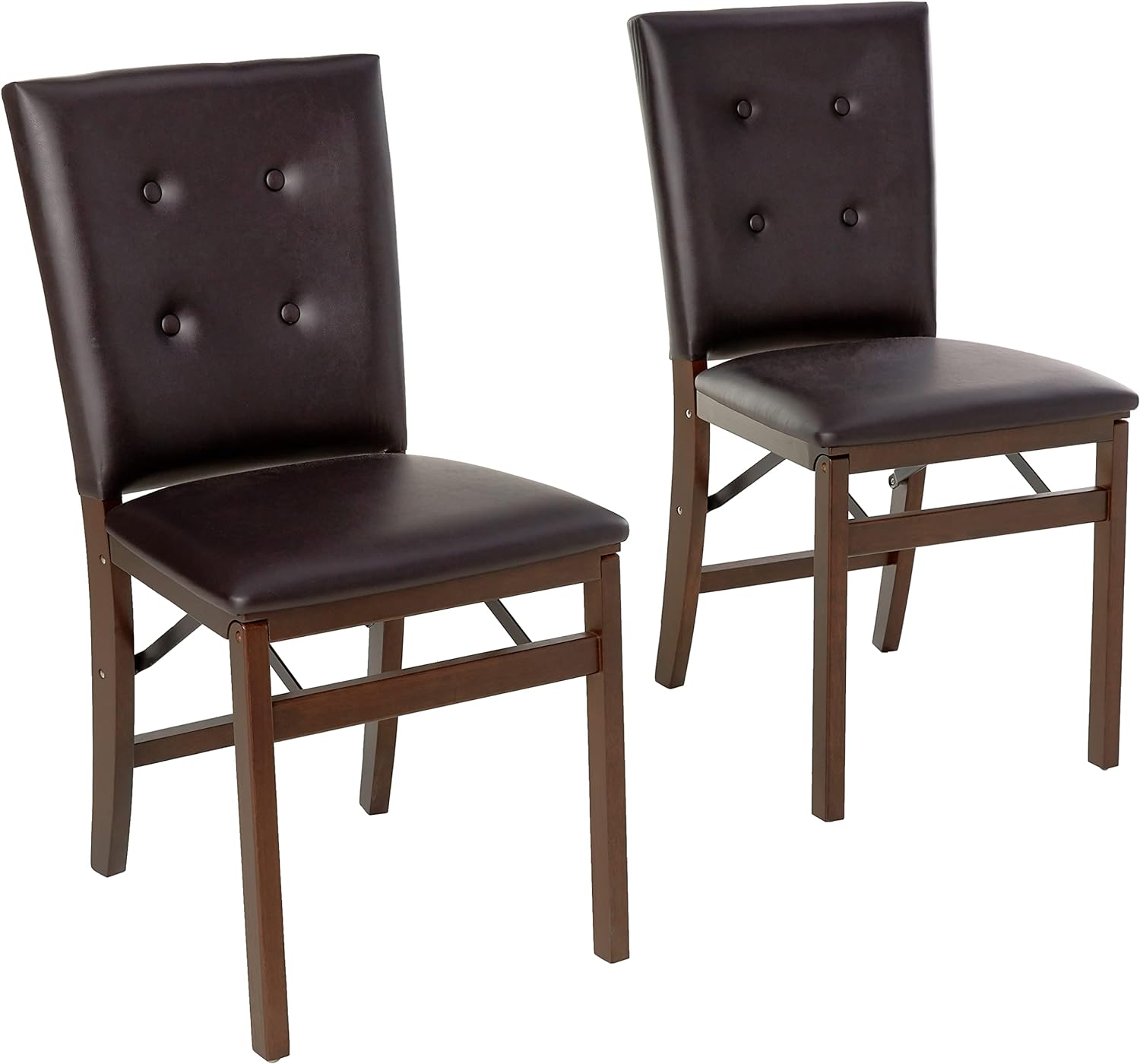 Meco STAKMORE Parsons Folding Chair Espresso Bonded Leather Finish, 16D x 17W x 33.5H in, Set of 2