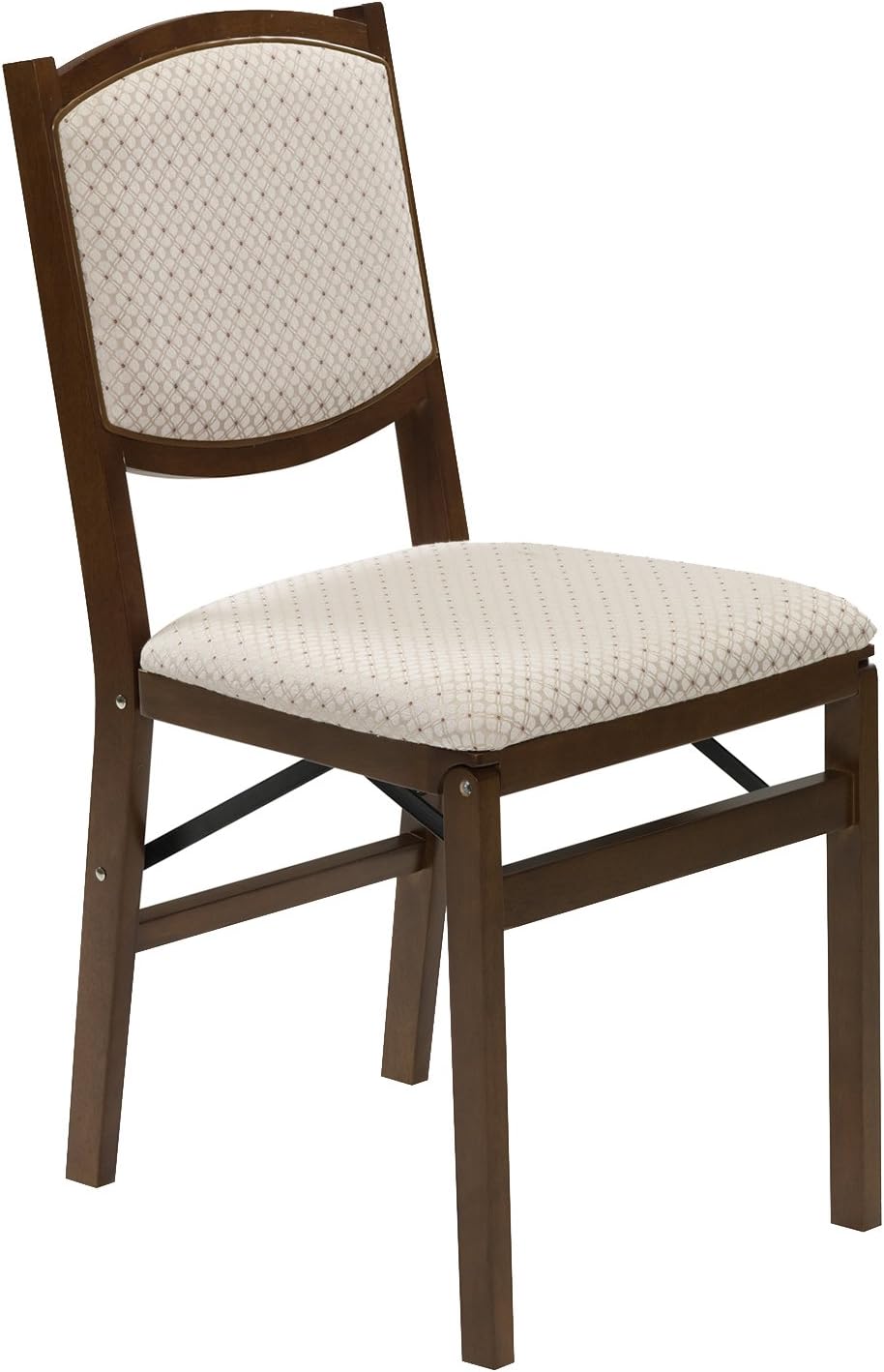 MECO Stakmore Contemporary Premium Solid Wood Dining Compact Folding Chair Set with Fabric Padded Upholstered Seat, Fruitwood, Set of 2