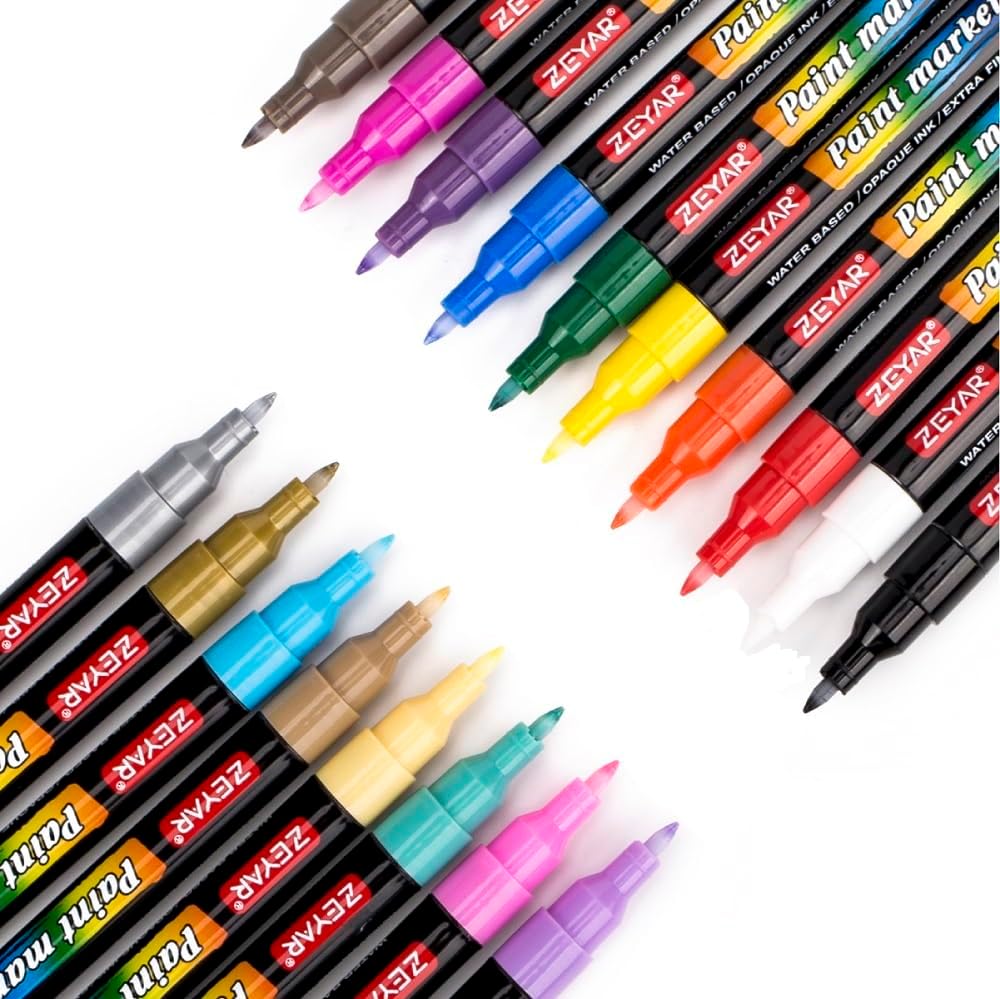 ZEYAR Premium Acrylic Paint Pen, Water Based, Extra Fine Point, 18 Colors, Odorless, Acid Free and Safe, Opaque Ink, Environmental Friendly, AP Certified