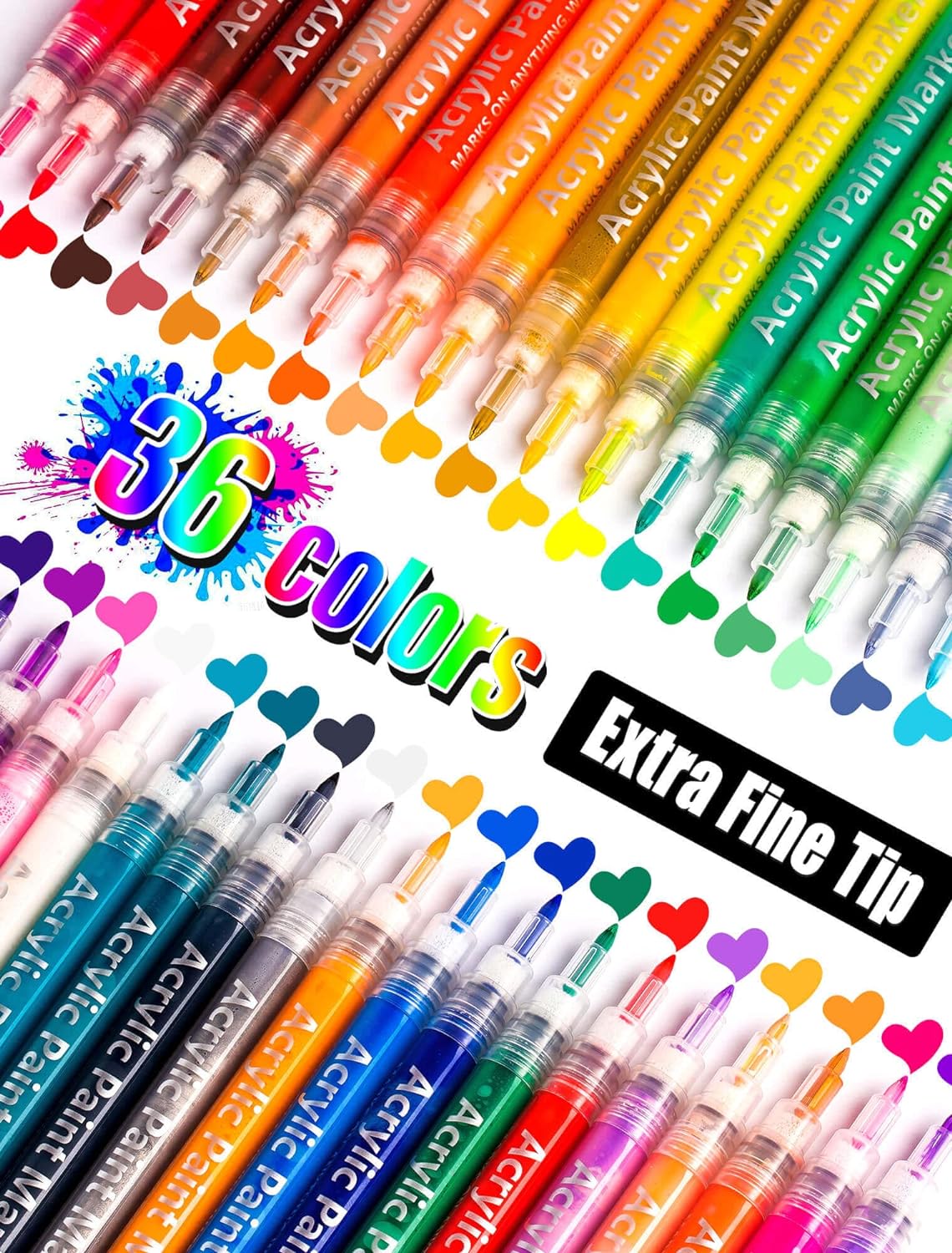 36 Colors Extra Fine Tip Paint Pens Paint Markers, Premium Acrylic Paint Pens For Rock Painting, Canvas, Wood, Glass, Ceramic, Fabric, Acrylic Paint Markers Set for Painting Supplies, Craft Supplies