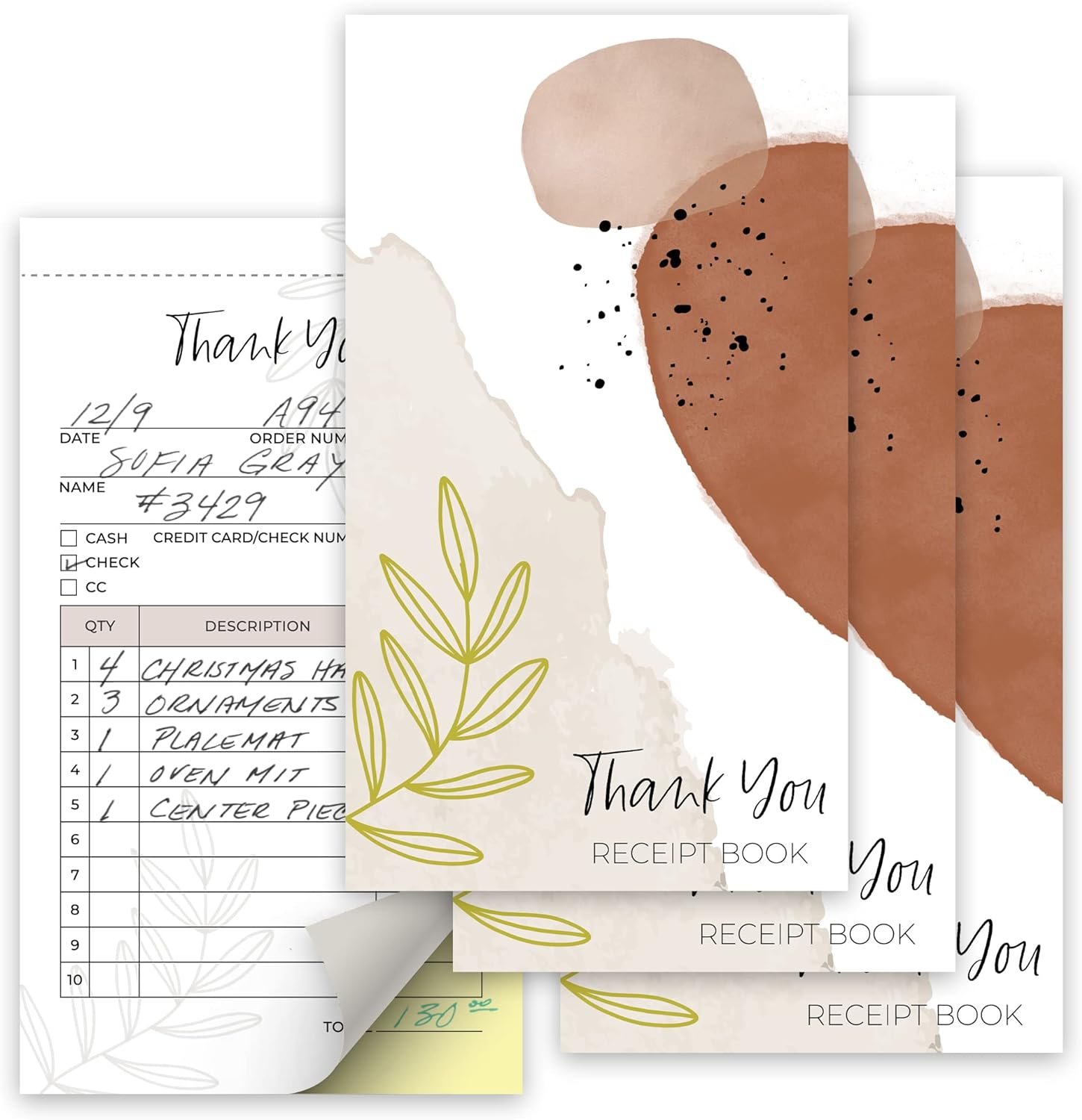 Simplified Thank You Receipt Book Set of 3 for Small Businesses - Aesthetic and Easy to Use Receipt Pad - The Perfect Business Supplies That Helps You and Your Happy Clients to Stay Organized