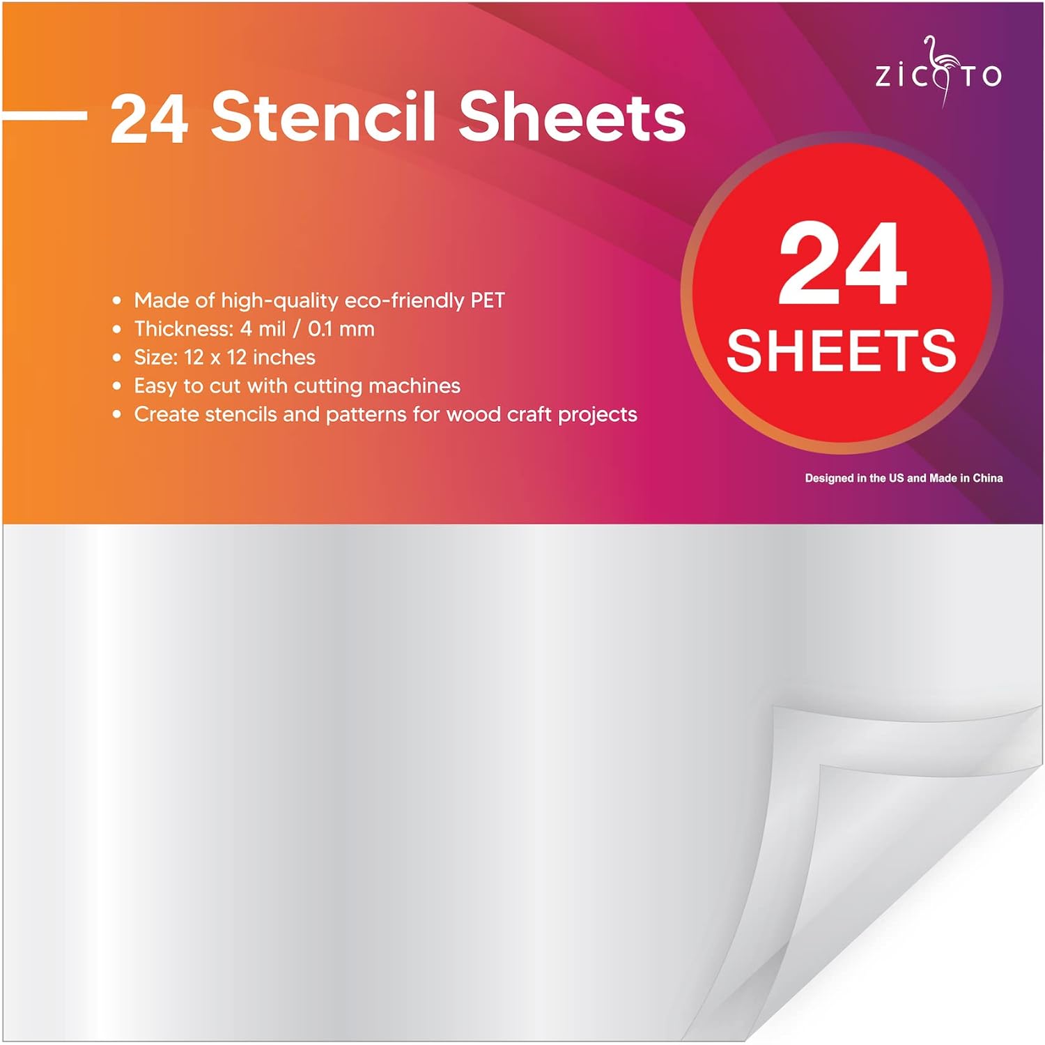 Easy Cut Stencil Sheet Set of 24-12x12 Acetate Mylar for Cricut Vinyl Cutting  Craft Material