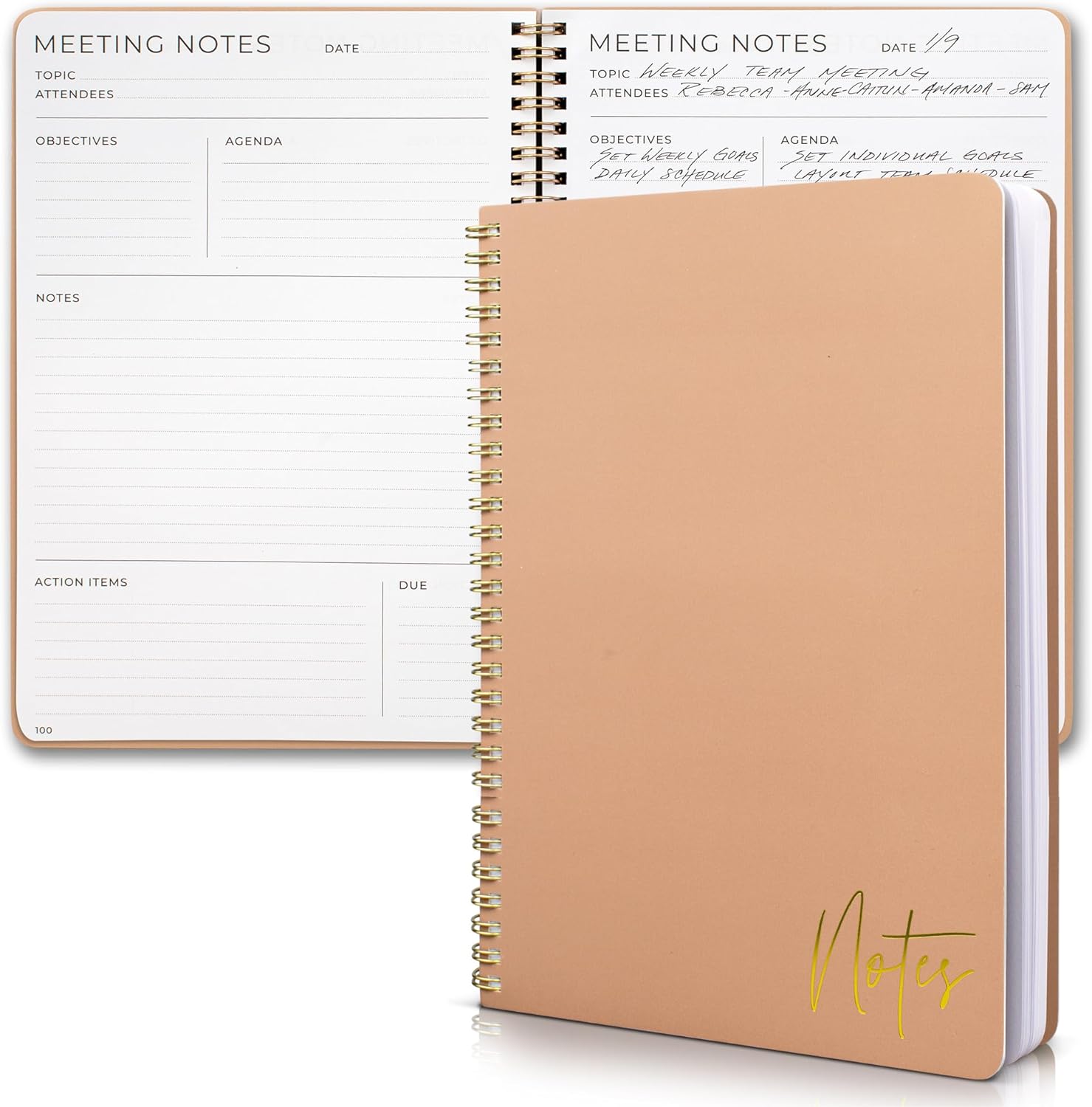 Simplified Meeting Notebook For Work Organization - Easily Take Notes And Keep Agendas on Track - The Perfect Office Planner Supplies for Women & Men to Professionally Manage Business Projects - Pink