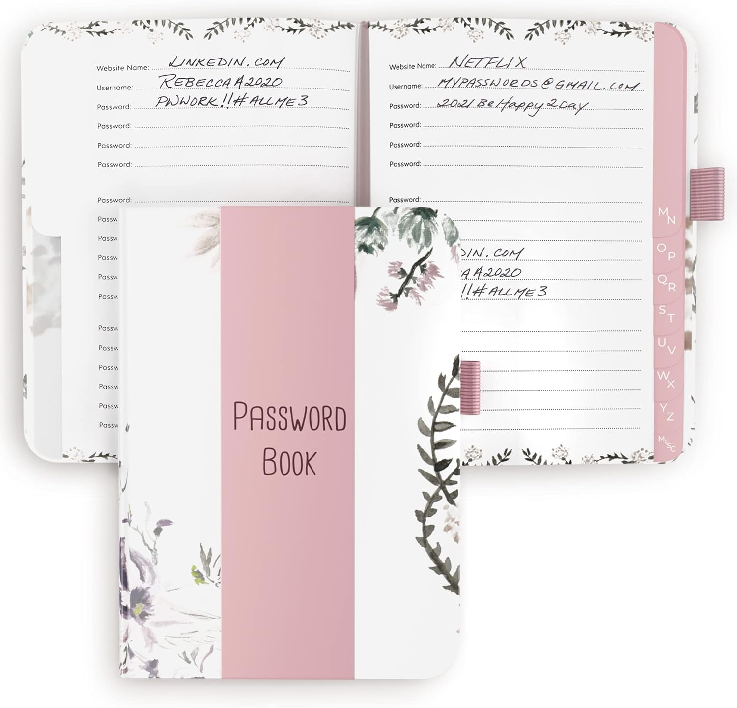 Simplified Floral Password Book with Alphabetical Tabs - Pocket Sized Internet Password Keeper For Seniors  The Perfect Notebook w/Address Sections Saves All Passwords and Recently Placed Orders