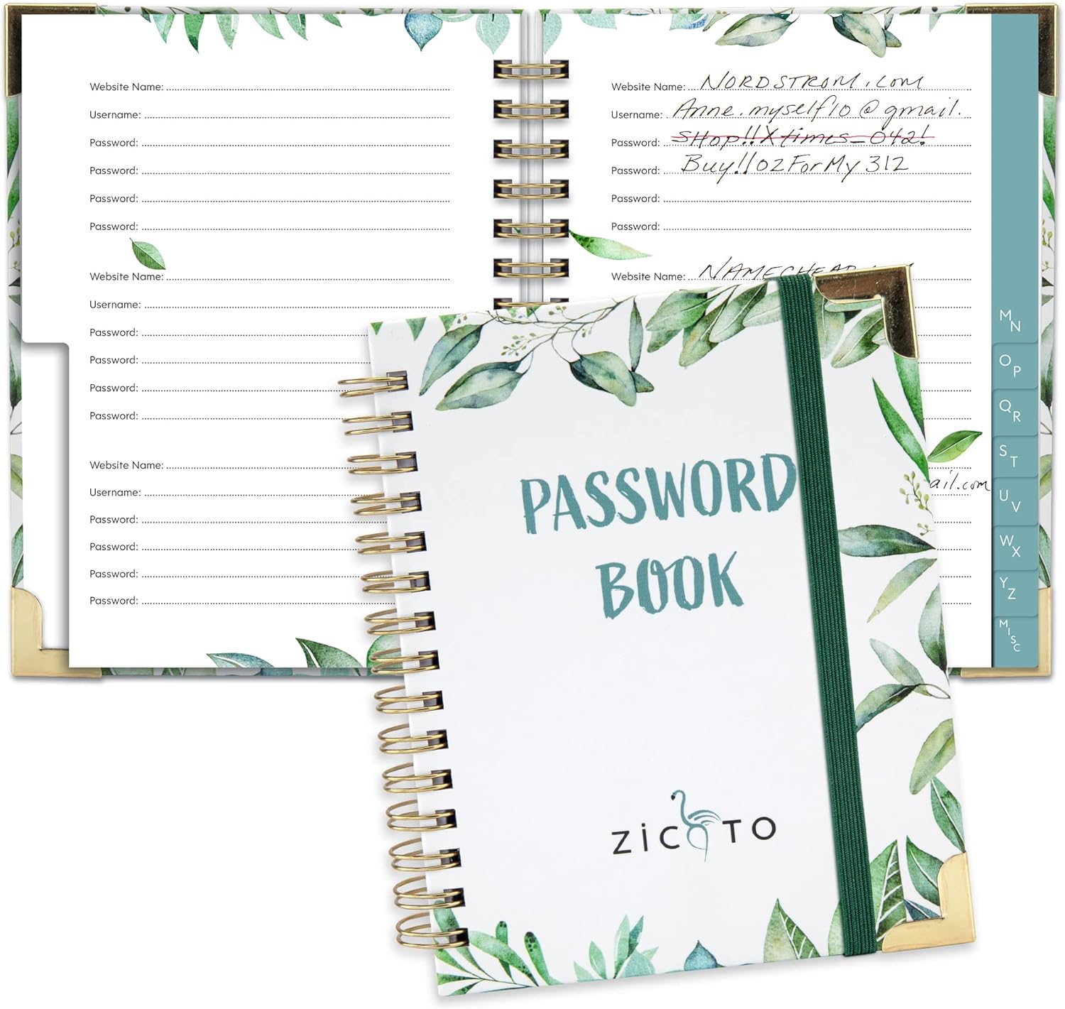 Simplified Greenery Password Book with Alphabetical Tabs - Great Internet Password Keeper For Seniors  Perfect Notebook w/Address Section to Get All Passwords & Recently Placed Orders Organized