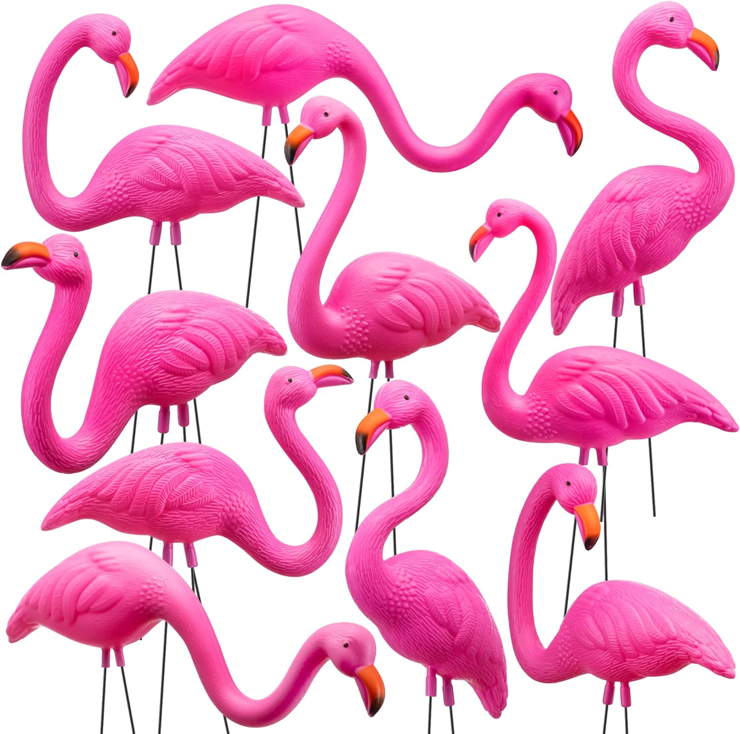 JOYIN 10 Pack Small Yard Flamingos Ornament Stakes, Mini Pink Flamingo Yard Decorations, Mini Lawn Plastic Flamingo Statue with Rubber Coating Metal Legs for Outdoor, Garden, Luau Party Gift (3-10IN)