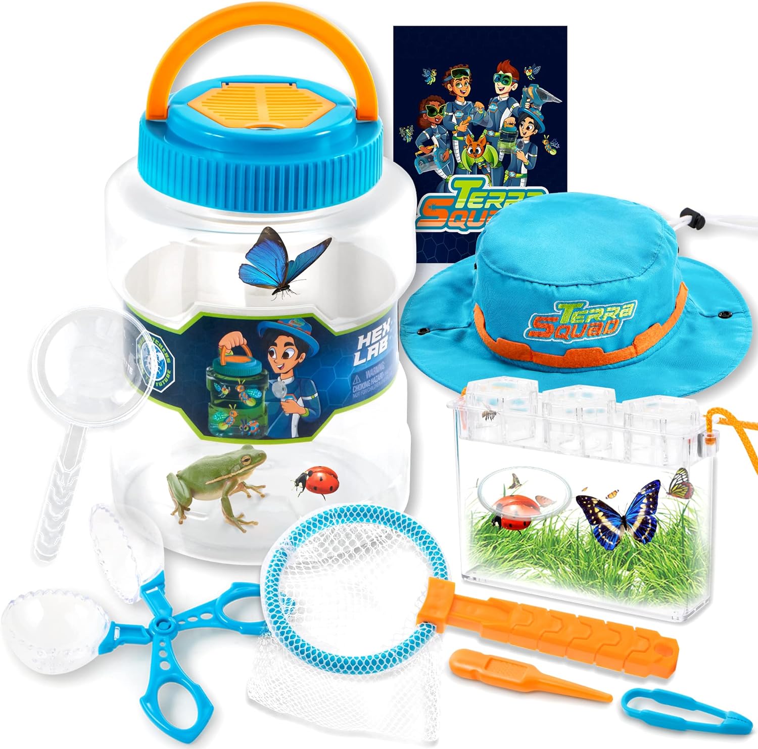 Play-Act Bug Catcher Nature Exploration Set - Includes Habitat Bucket, Critter Box, Activity Booklet, Butterfly Net, Magnifier, Tweezer, Pipette, Bug Tong, and Exploration Hat Bug Catching Kids 3+