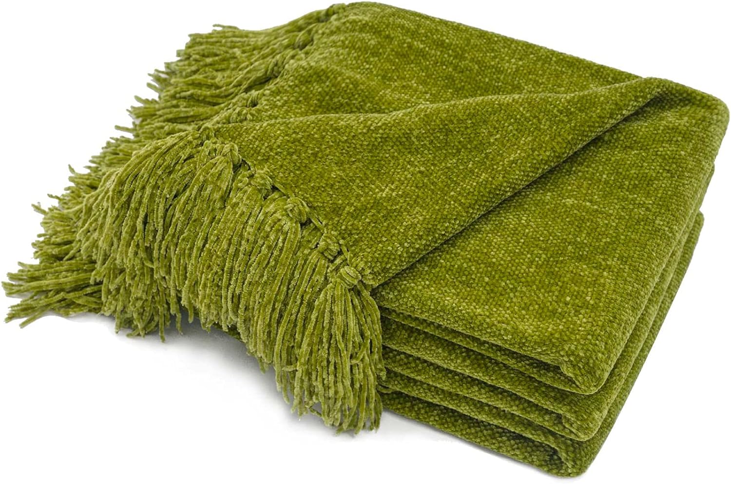 RECYCO Throw Blanket Soft Cozy Chenille Throw Blanket with Fringe Tassel for Couch Sofa Chair Bed Living Room Gift (Green, 60 x 80)