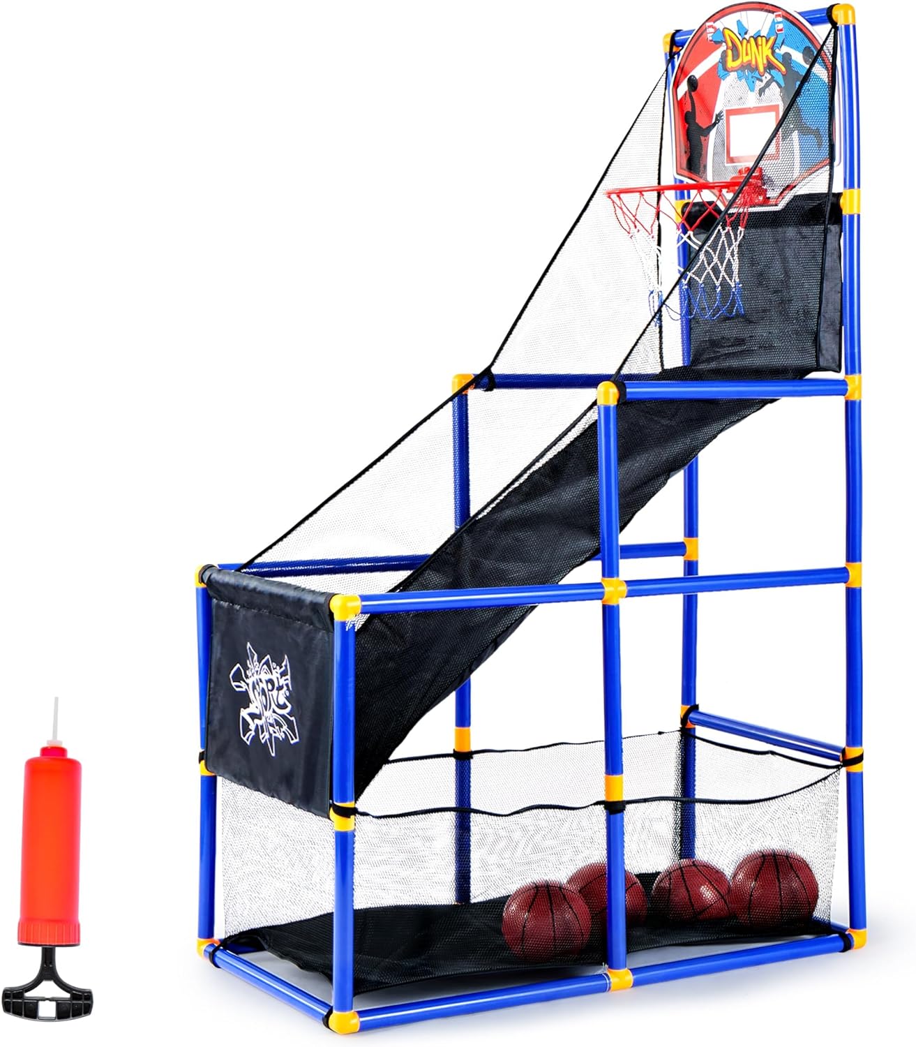 JOYIN Arcade Basketball Game Set with 4 Balls and Hoop for Kids 3 to 12 Years Old Indoor Outdoor Sport Play - Easy Set Up - Air Pump Included - Ideal for Competition