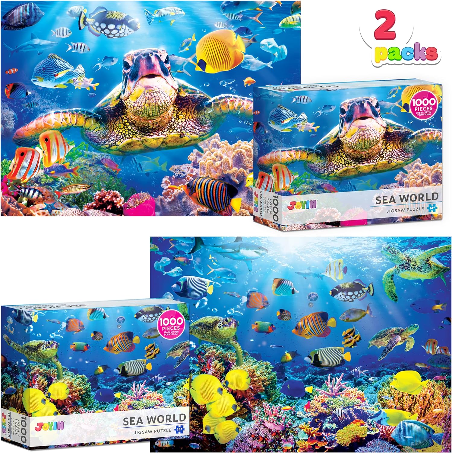 JOYIN 2 Packs 1000 Pcs Thick and Durable Sea Turtle Puzzles, Seamless Jigsaw Puzzles for Kids Adults (28 x 20), Premium Quality Fun Family Challenging Puzzles for Brithday