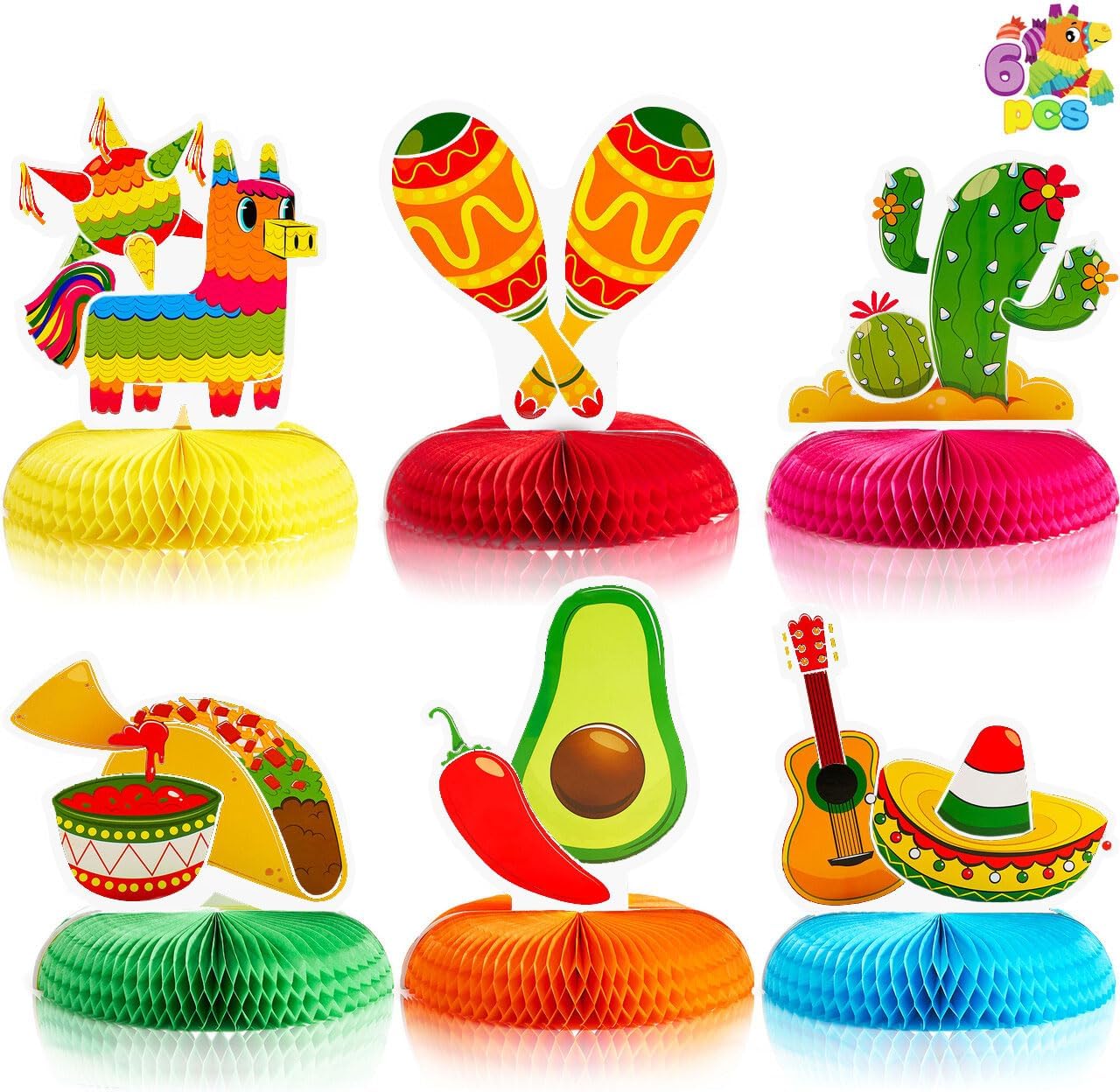 JOYIN 6 PCs Cinco De Mayo Fiesta Honeycomb Table Centerpiece 8.5 Party Decoration for Fun Fiesta Taco Party Supplies, Luau Event Photo Props, Mexican Theme for Carnivals Festivals