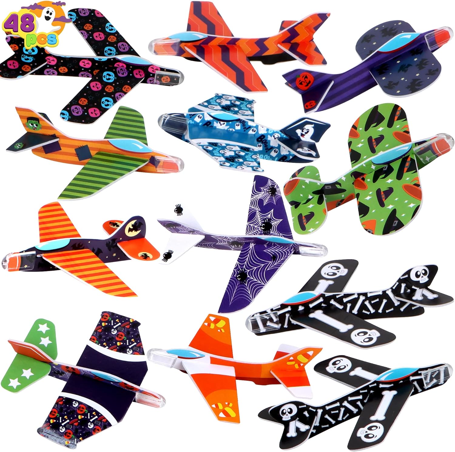 JOYIN 48 Pcs Halloween Foam Glider Planes, Flying Airplane Gliders Toys for Halloween Party Giveaways,12 Different Airplane Designs,Trick or Treats, Party Favor and Supplies for Kids