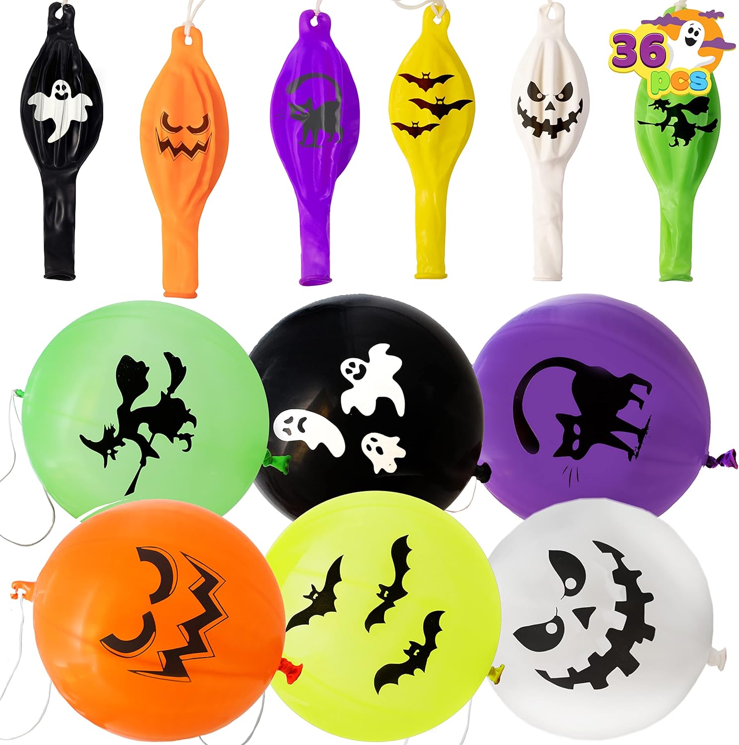 JOYIN 36 Pieces Halloween Punch Balloons for Halloween Punching Balloon Party Favor Supplies Decorations, Trick or Treat Toys, Halloween School Classroom Game