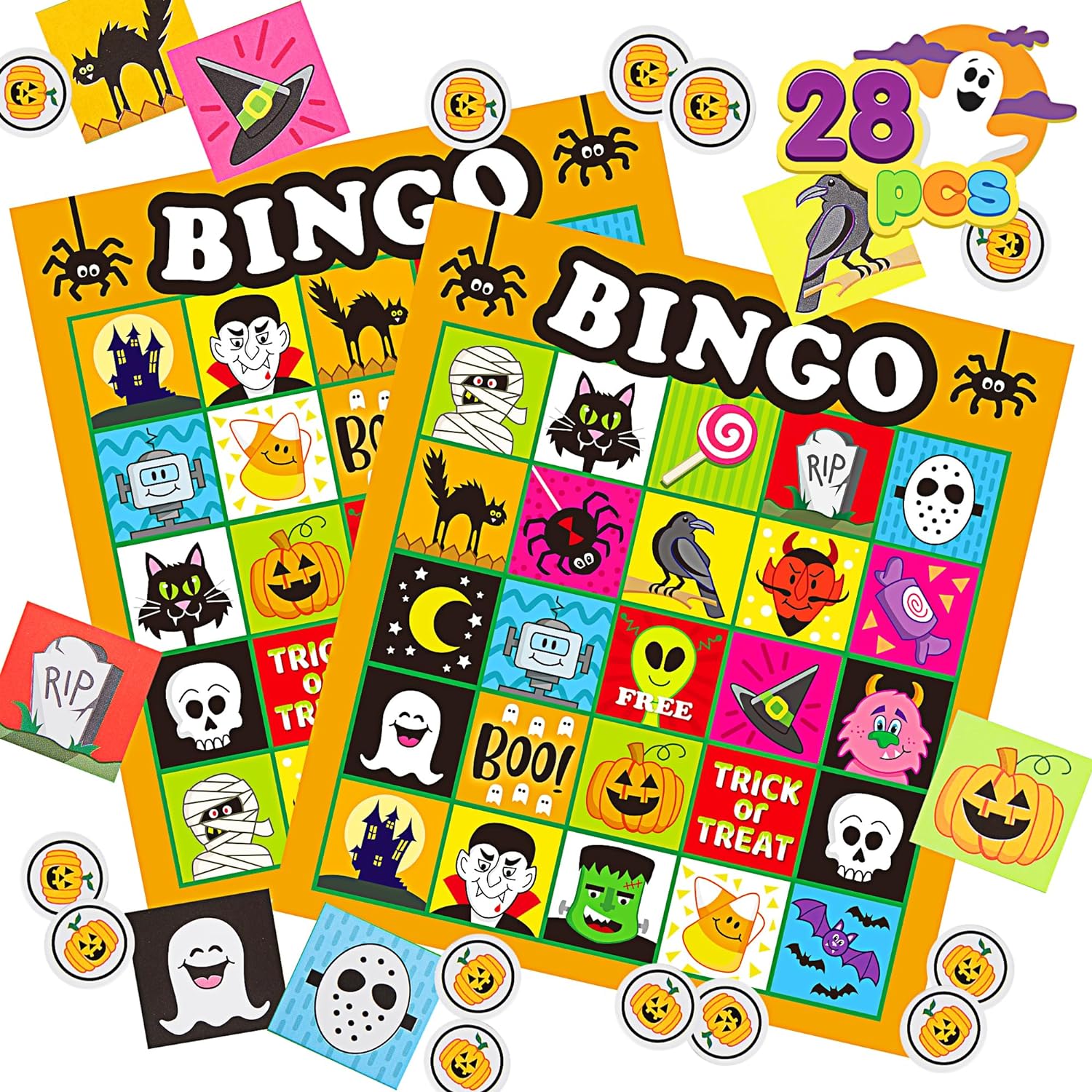 JOYIN 28 Player Halloween Bingo Cards Pack, Halloween Crafts Bingo Game for Party Supplies Board Games, Large Group Game, Kids, Adults, School Classroom Family Activities