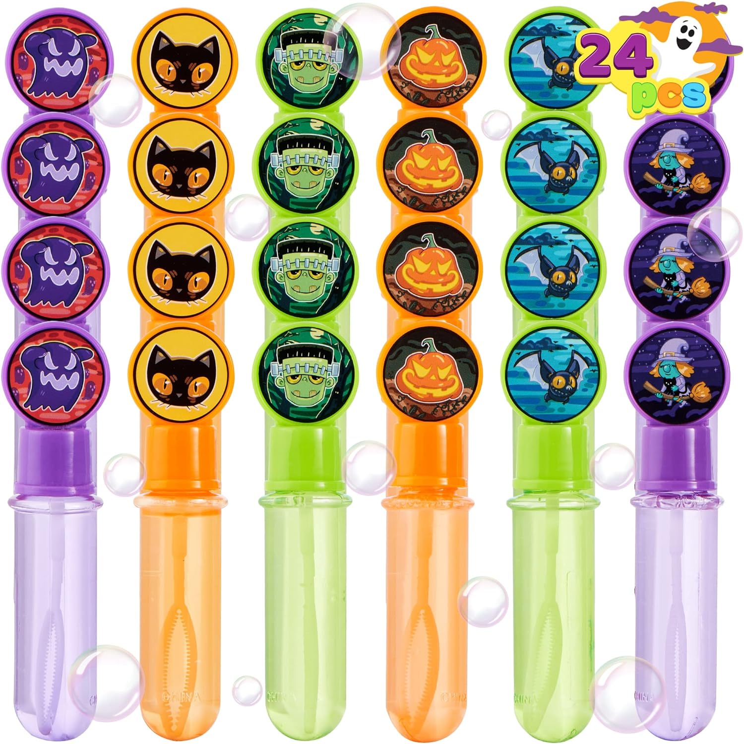 JOYIN 24 PCS Halloween Bubble Wands, 6 Character Styles Bubble Bottles for Kids Girls Boys Gift Toys, Novelty Bubble Blower Party Favor Supplies, Outdoor Indoor Activity Use