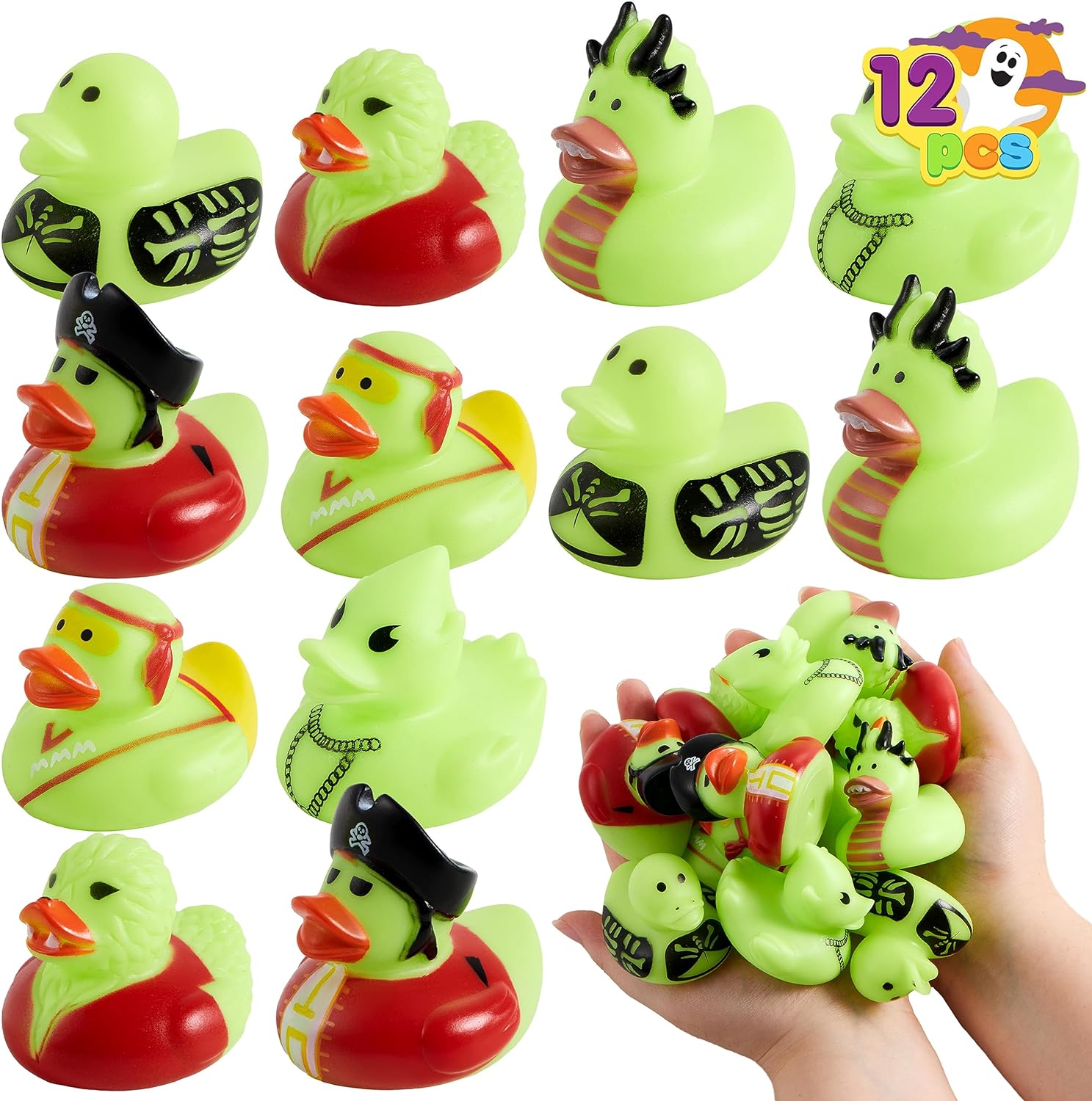 JOYIN 12 PCS Halloween Rubber Ducks Glow in The Dark with 6 Different Characters for Halloween Decoration, Trick or Treat Giveaways, Halloween Party Supplies, Goodie Bag Fillers