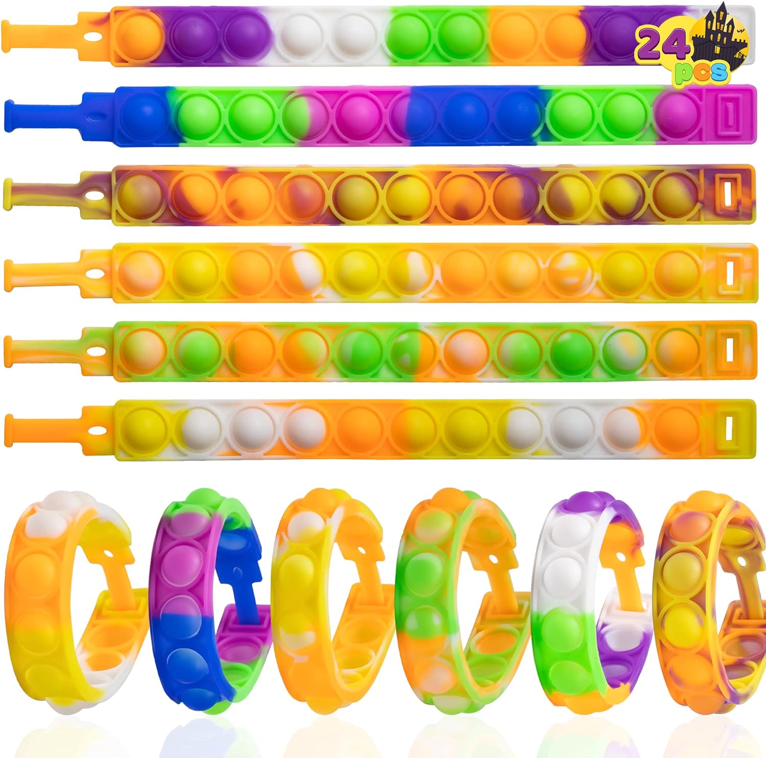 JOYIN 24 PCS Pop Fidget Toy Halloween it Bracelet, Wearable Pop Bubble s Stress Relief Finger Press Silicone Wristband for Halloween Party Favors, Halloween Treat Bags Gifts