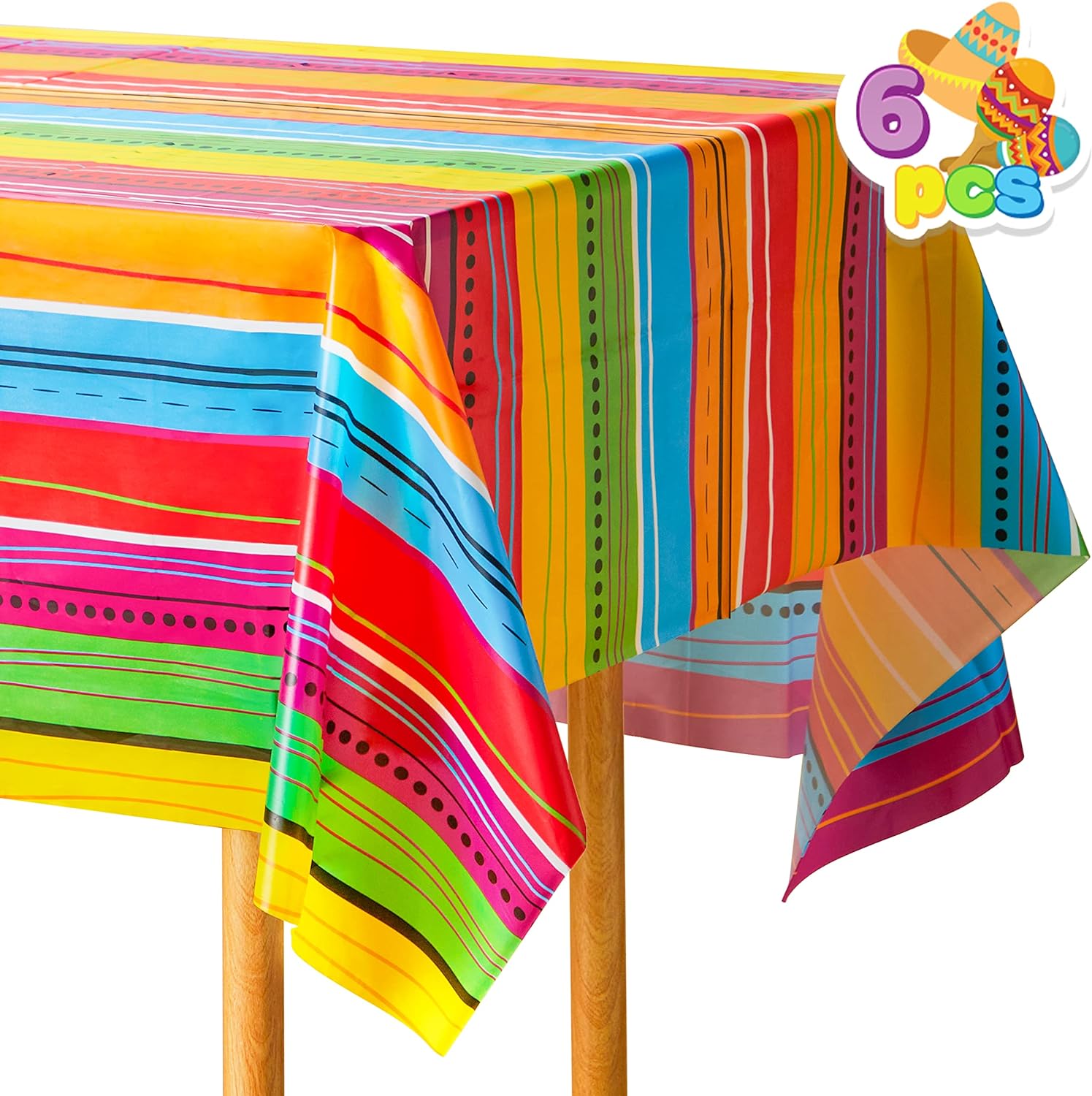 JOYIN 6 pcs Cinco De Mayo Printed Plastic Tablecover w/Multi Color Style (54 x 108 INCHES) for Fiesta, Taco Night, Birthday, and Mexican Themed Party