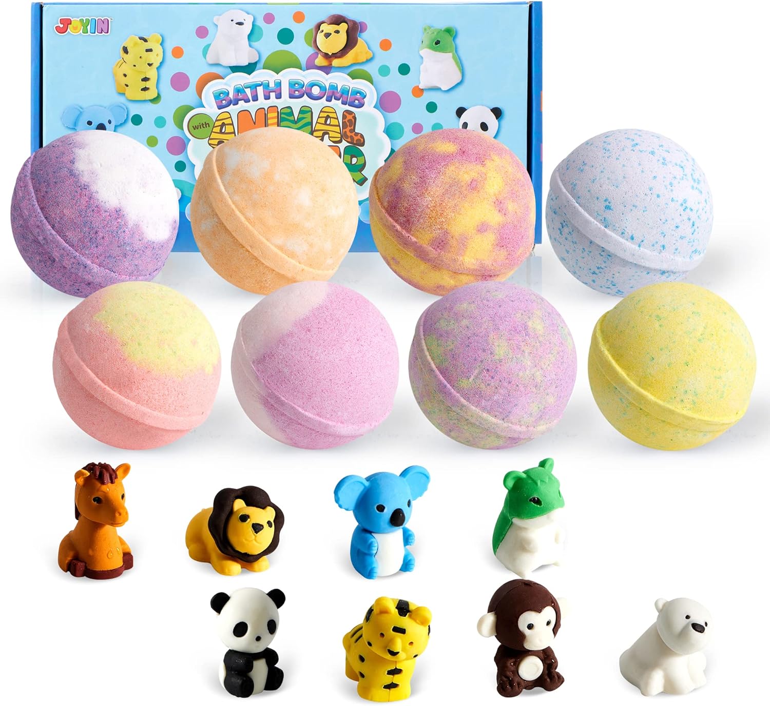 JOYIN 16 Pack Bath Bombs for Kids with Animal Figures, Bubble Bath Bombs with Surprise Toy Inside, Natural Essential Oil SPA Bath Fizzies Set, Christmas Party Favors for Boys Girls