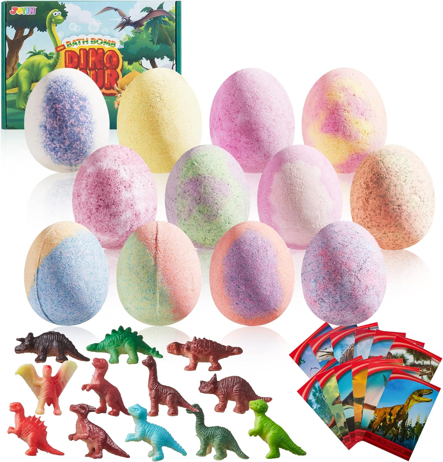 JOYIN 12 Pack Bath Bombs for Kids with Dinosaur Toys, Bubble Bath Bombs with Surprise Toy Inside, Natural Essential Oil SPA Bath Fizzies Set, Christmas Party Favors