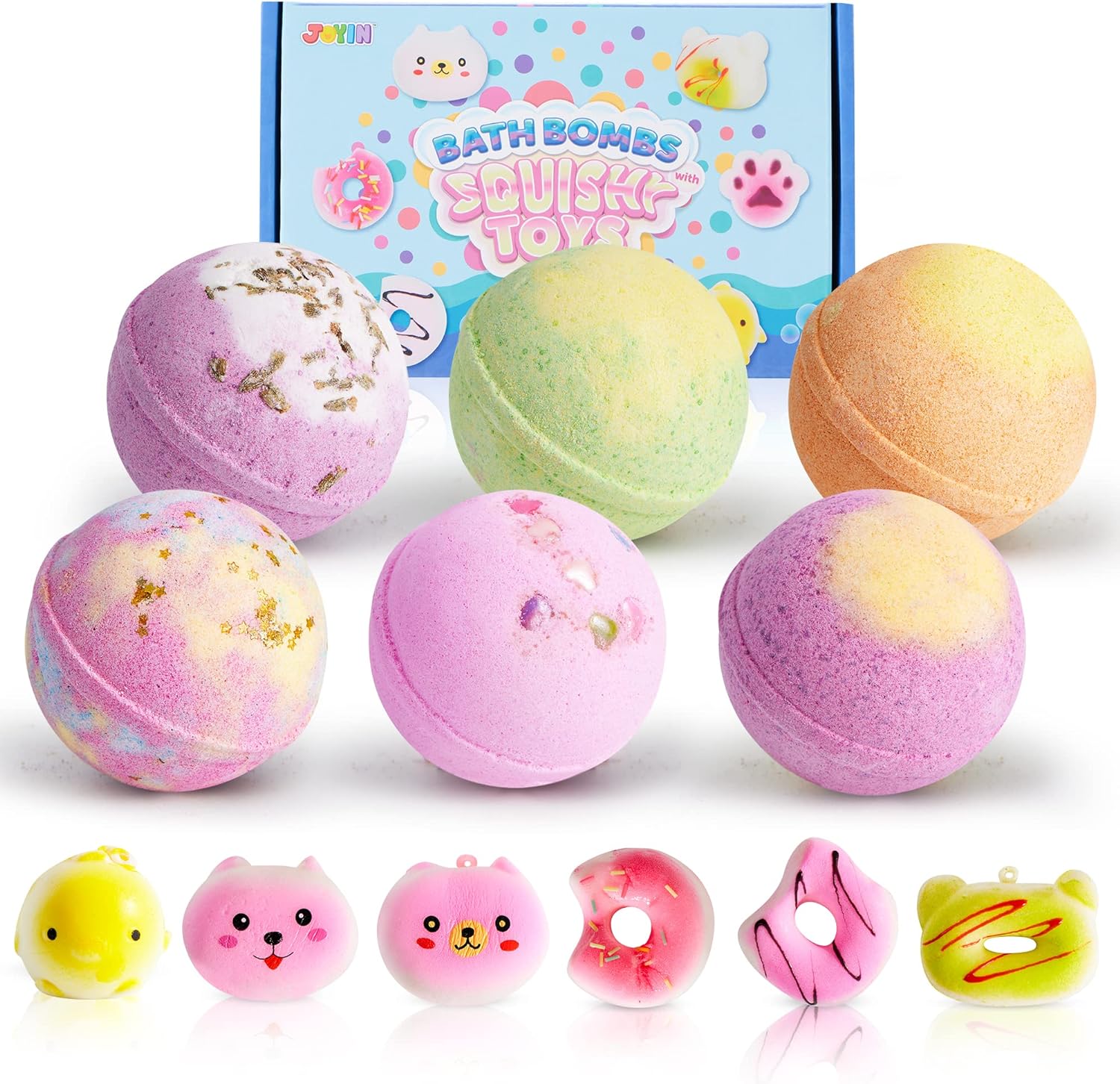 JOYIN Bath Bombs with Squishy Toys, 6 Packs Bubble Bath Bombs with Squishy Toys SPA Bath Fizzies Set, Great Gift Set for Birthday, Christmas, Valentines Day, Easter for Boys and Girls