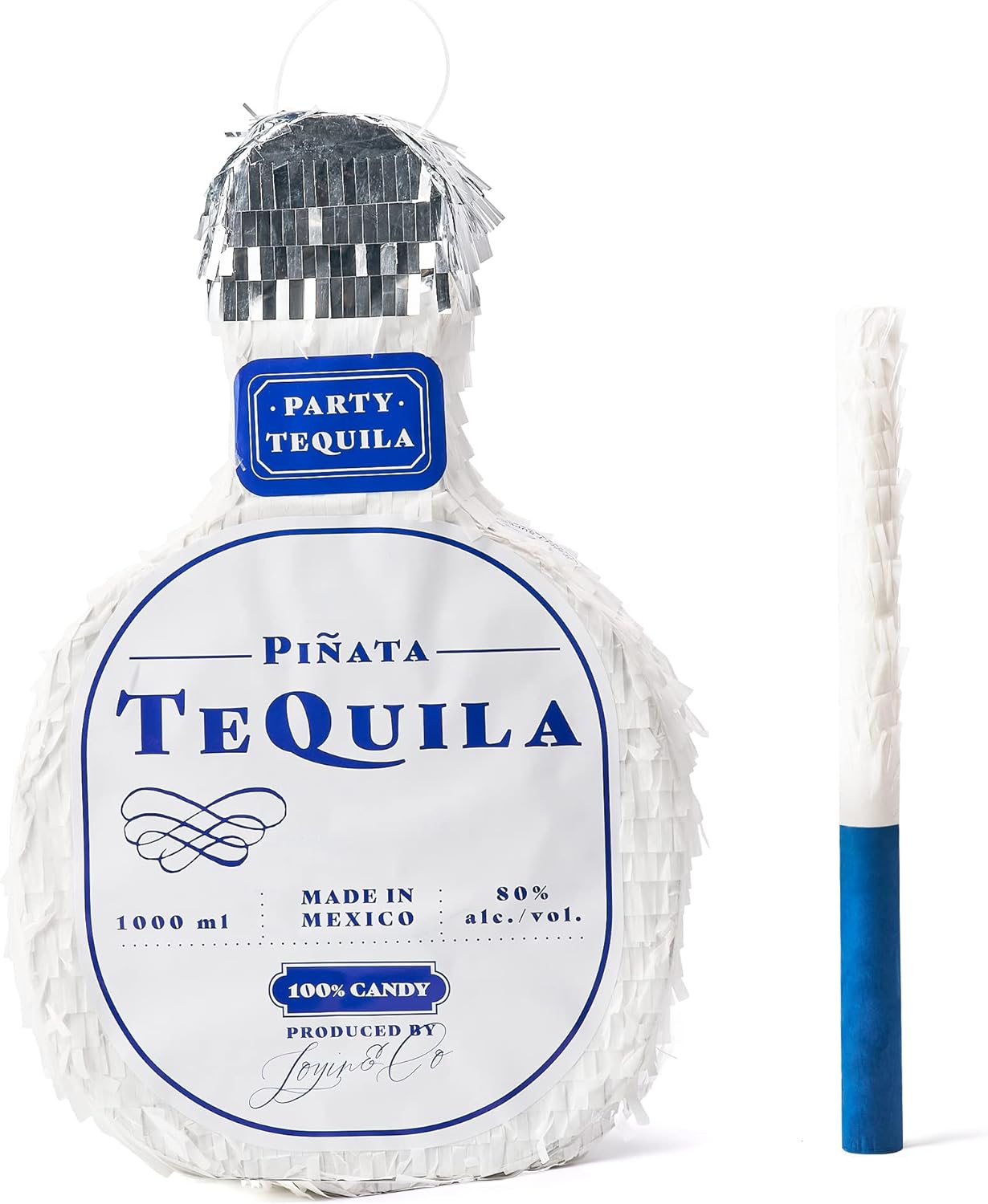 Tequila Bottle Pinata with Stick for Adult Party Decorations, Fun Fiesta Taco Party, Event Photo Props, Mexican Theme Decoration, Carnivals Festivals, 21 Birthday Party 10W x 15.75H x 4D