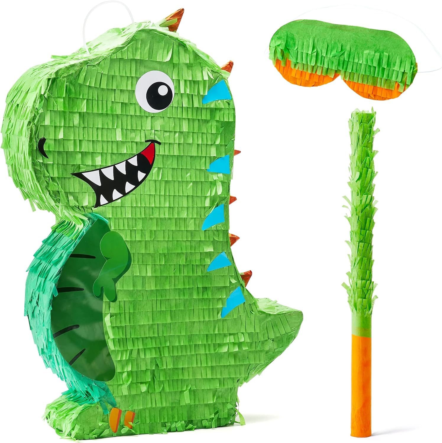 Dinosaur Pinata with Plastic Bat and Paper Blindfold15.75H X 10.5W X 3D), Cinco De Mayo Party, Dinosaur Animal Theme Parties Decorations, Indoor or Outdoor fiesta