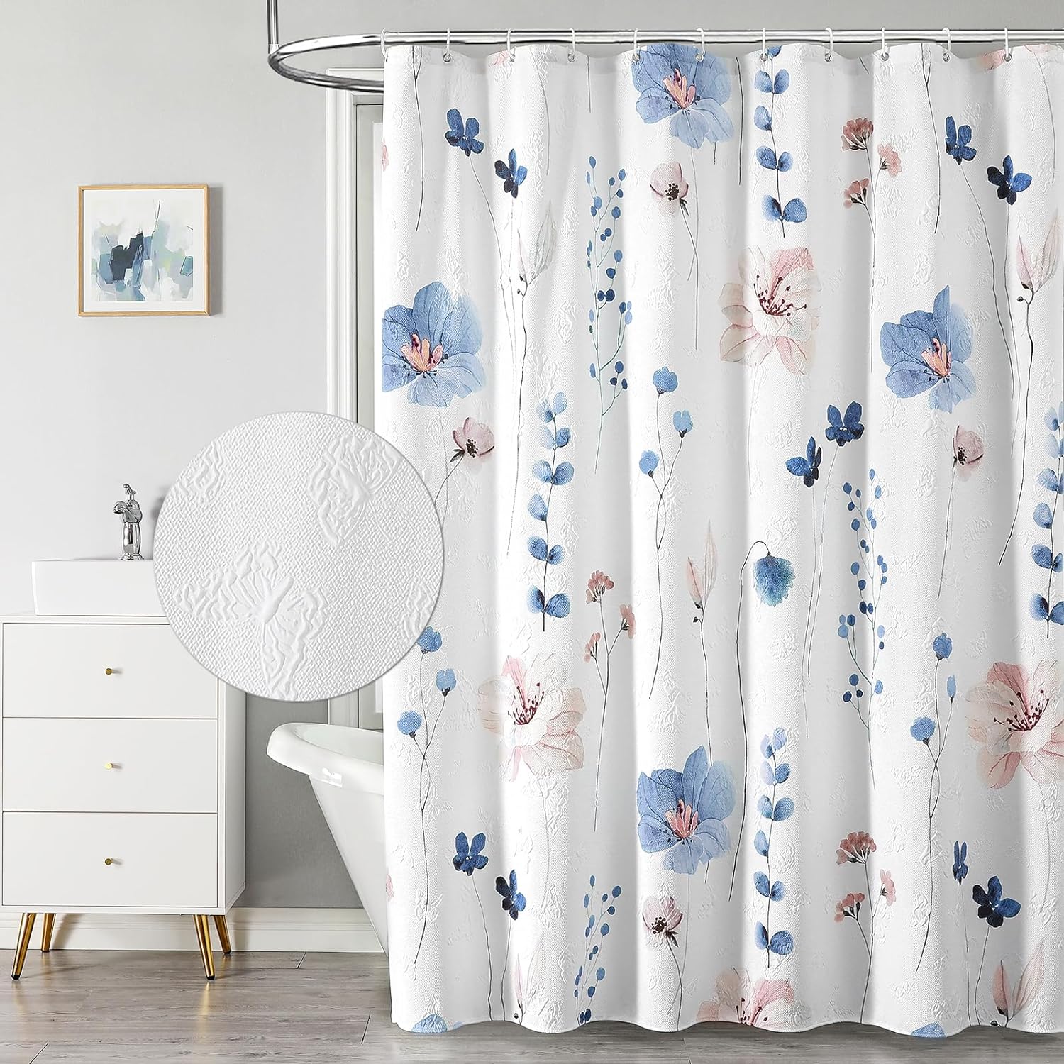 I just love this shower curtain. Its very pretty and the quality is really good. For the price it was a great purchase.