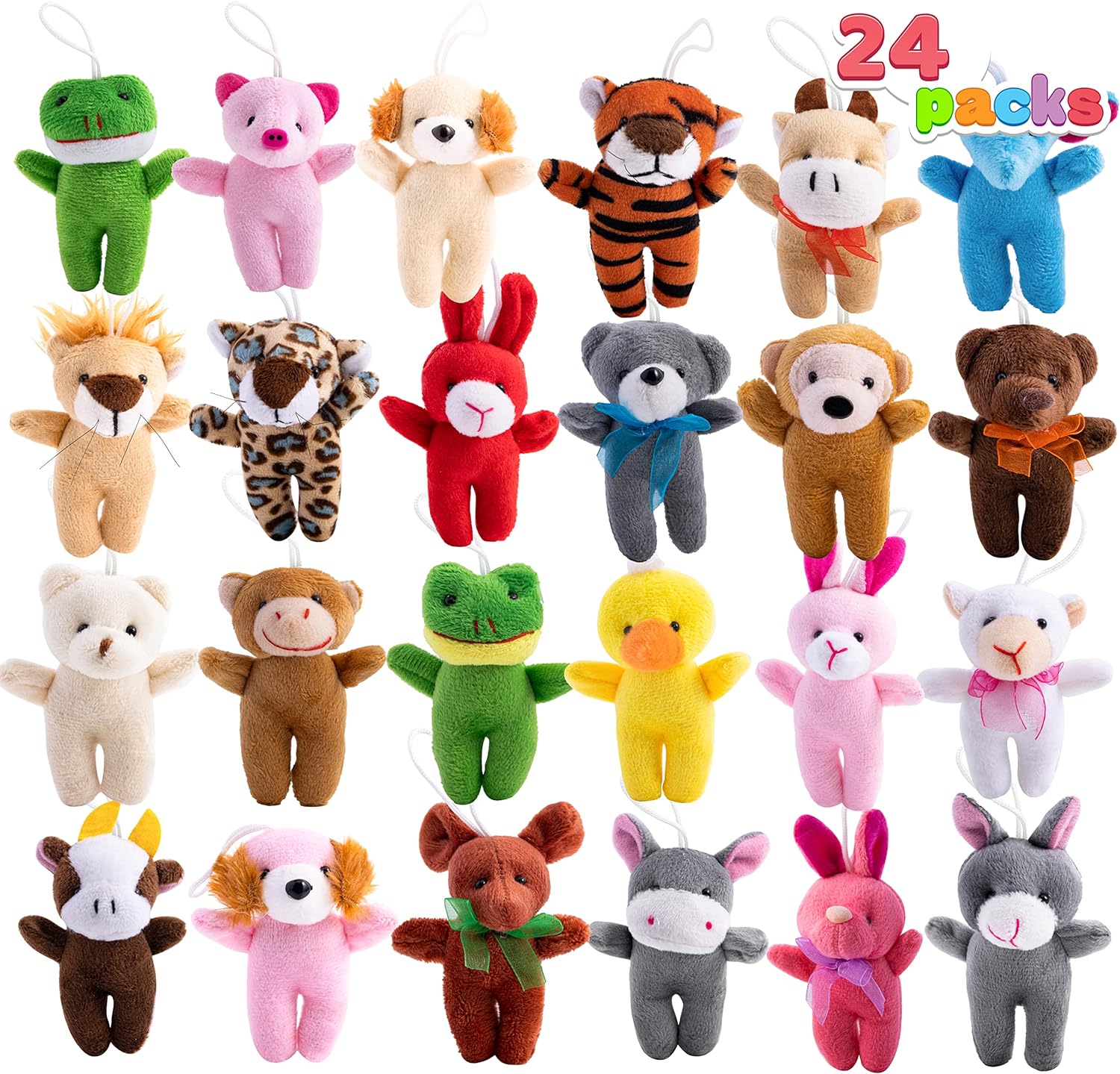 JOYIN 24 Pcs Mini Animal Plush Toys, 3 Stuffed Animal Bulk for Kids Birthday Party Favors, Holiday Gifts, Pinata Fillers, Goodie Bag Fillers, School Prizes, Valentine' Day Party Supplies