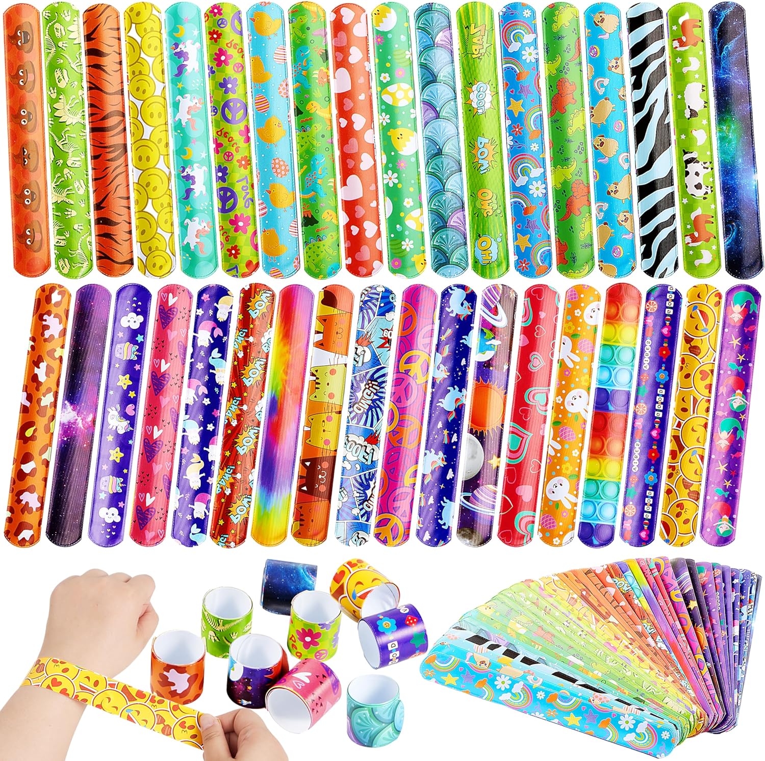 JOYIN 288 Pcs Slap Bracelets Party Favors - 36 Designs with Cute and Colorful Themes - Perfect for kids Easter Party Favors, Valentine Classroom Prizes Exchanging Gifts