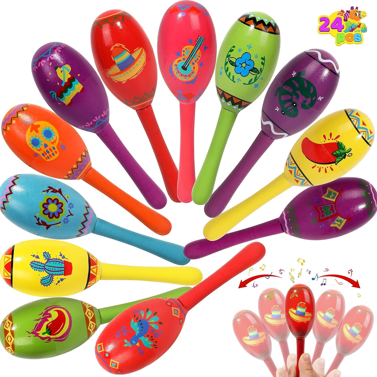 JOYIN 24 Pcs Cinco De Mayo Mini Wooden Maracas Musical Fun Party Favors for Birthday Party Favors, Mexican Fiesta Decorations, Luau Photo Props, Carnivals Event, Taco Tuesday,