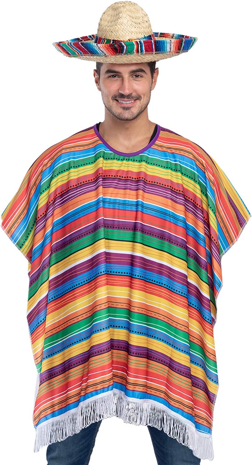 JOYIN Cinco de Mayo Fiesta Serape Poncho Costume for Adults and Kids Fiesta Event, Colorful Theme Fun and Festive Celebrations, Party Favor (Sombrero NOT INCLUDED)