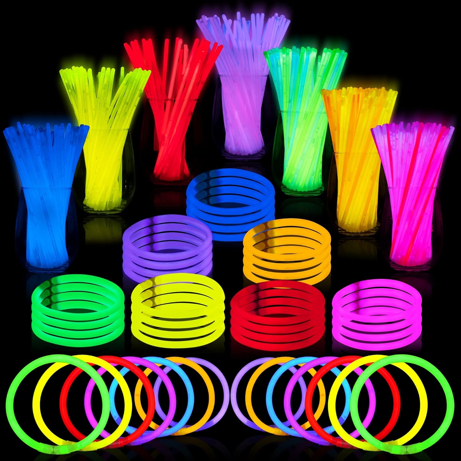 JOYIN 144 Pcs Glow Sticks Bulk 8 Bracelets Necklaces, Glow in the Dark Neon, Easter, Christmas, Football,Halloween Party Supplies Pack