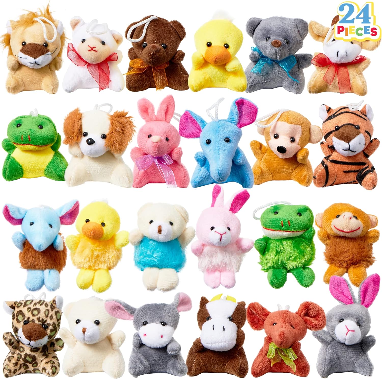 JOYIN 24 Pack Mini Animal Plush Toy Assortment (24 Units 3 Each), Animals Keychain Decoration for Kids, Small Stuffed Animal Bulk for Kids, Carnival Prizes, School Gifts, Valentine' Day Party Favors