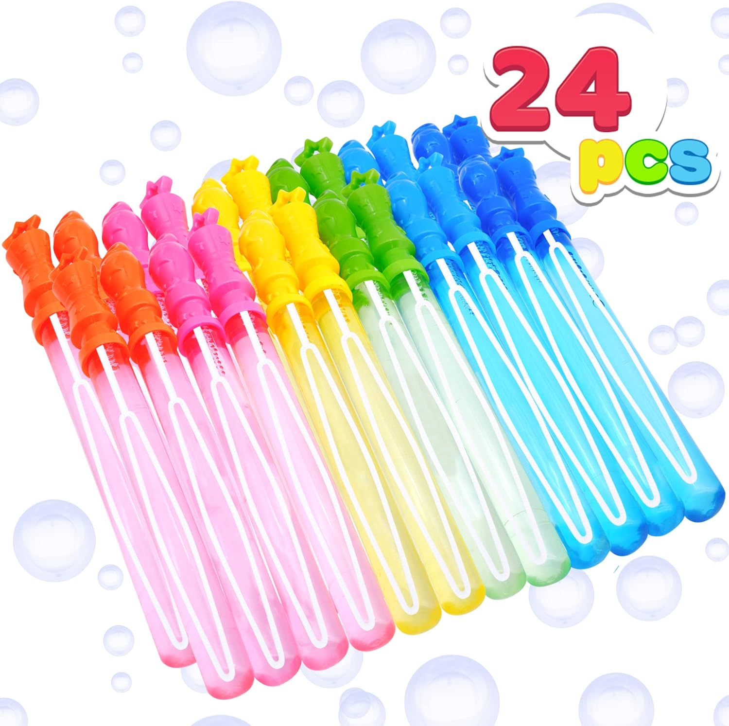 JOYIN 24 Pack 14 Bubble Wands Assortment, 6 Colors Biggest Bubble Wands Party Favors Kids Summer Toys Outdoor Play Toys Games Christmas Birthday Party