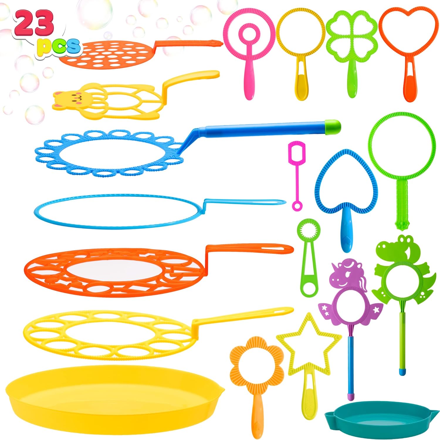 JOYIN 23 Pcs Big Bubble Wands Set, Giant Bubble Maker with Tray, Large Bubble Wands Bulk for Kids Outside Blowing, Nice Bubble Toys for Summer Easter Party Favor Birthday Toddlers