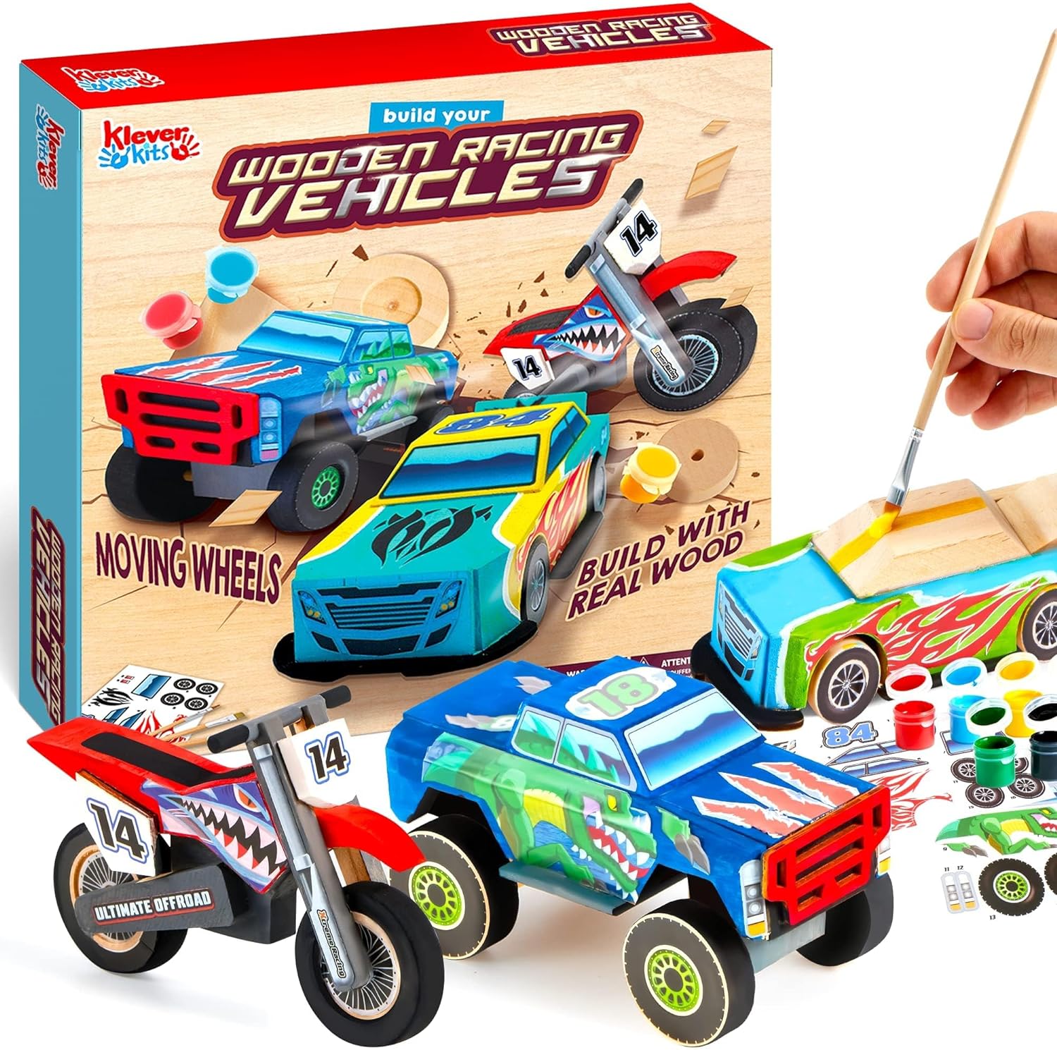 JOYIN Kids Craft Kit Build & Paint Your Own Wooden Race Car Art & Craft Kit DIY Toy Make Your Own Car Truck Toy Construct and Paint Craft Kit, Christmas Gifts for Kids