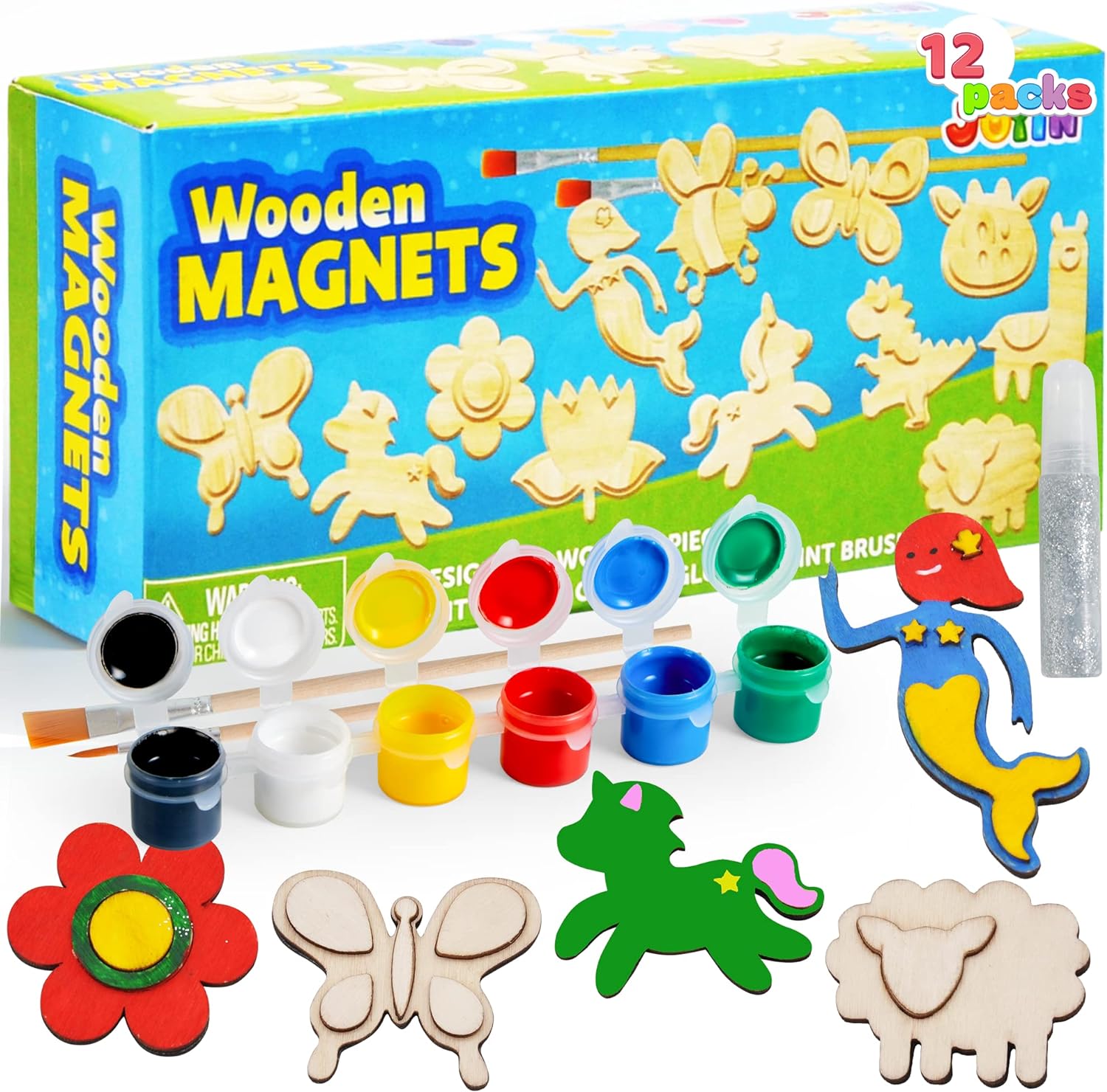 JOYIN Wooden Magnets, Spring Arts & Crafts for Boys and Girls Ages 4 , Childrens Painting Craft Activities Kit, Craft Toys Gifts for 4, 5, 6, 7, 8, 9, 10, 11 & 12 Year Old Kids