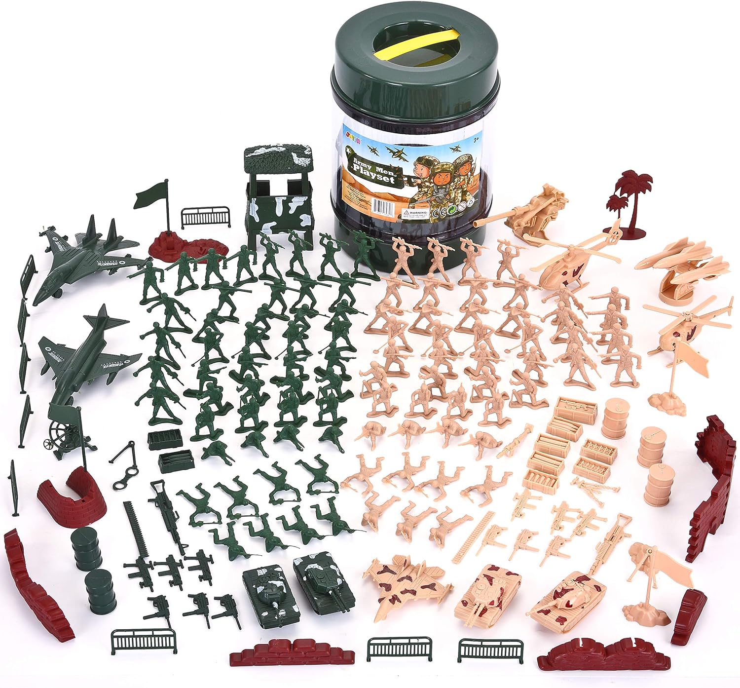 JOYIN 164 Piece Military Soldier Playset Army Men Play Bucket Army Action Figures Battle Group Deluxe Military Playset with Army Men, Aircrafts, Helicopters, Tanks with Bucket