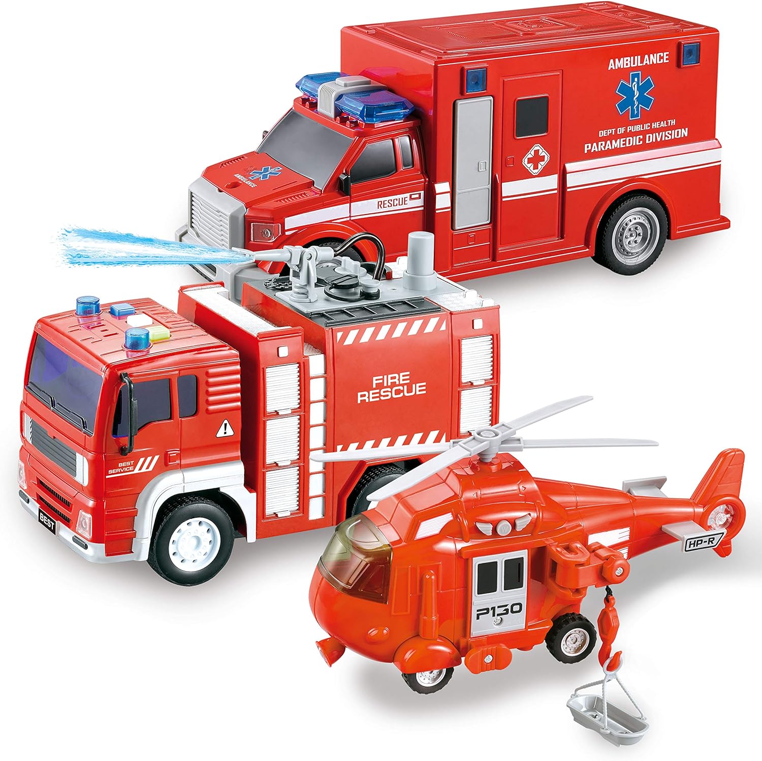 JOYIN Toddler Fire Truck Toys for 3 4 5 6 7 Year Old Boys - Fire Engine, Emergency Vehicle, Kids Toys Firetruck, Friction Powered Car with Lights and Sounds, Birthday Gifts for Boys Girls Age 3-9