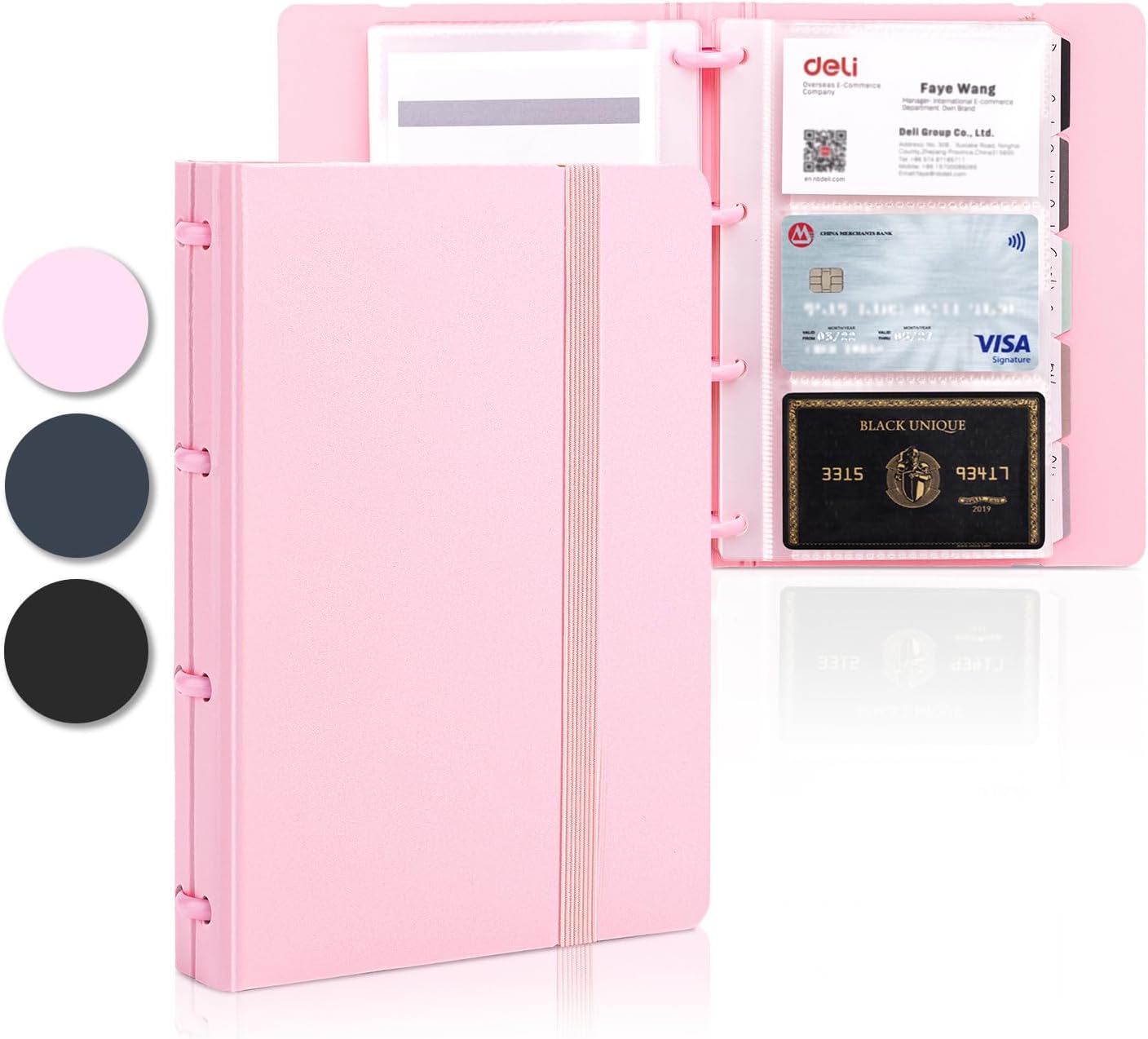 deli Business Card Holder, Credit Card Holder, Rolodex, Business Card Holder Organizer for Women, Hold 180 Cards, Pink