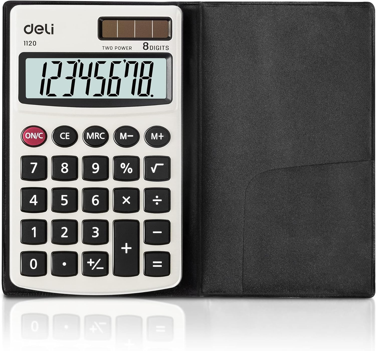 Calculator, Deli Standard Function Basic Calculators, Solar Battery Dual Power Office Calculator with Cover, Metal Panel