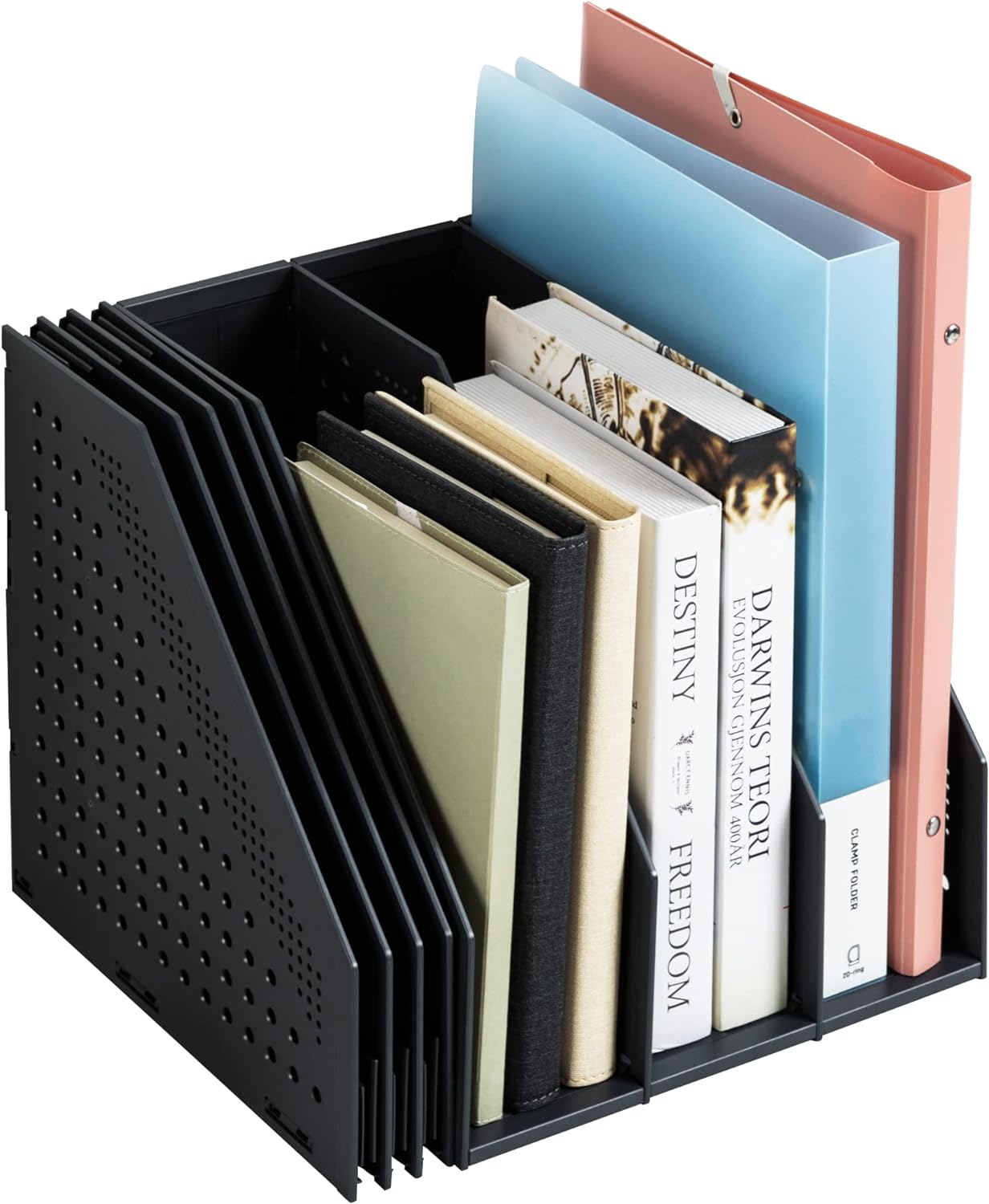 Deli Collapsible Magazine File Holder, Desk Organizer Document Folder for Office Organization and Storage, 3 Vertical Compartments, Dark Grey