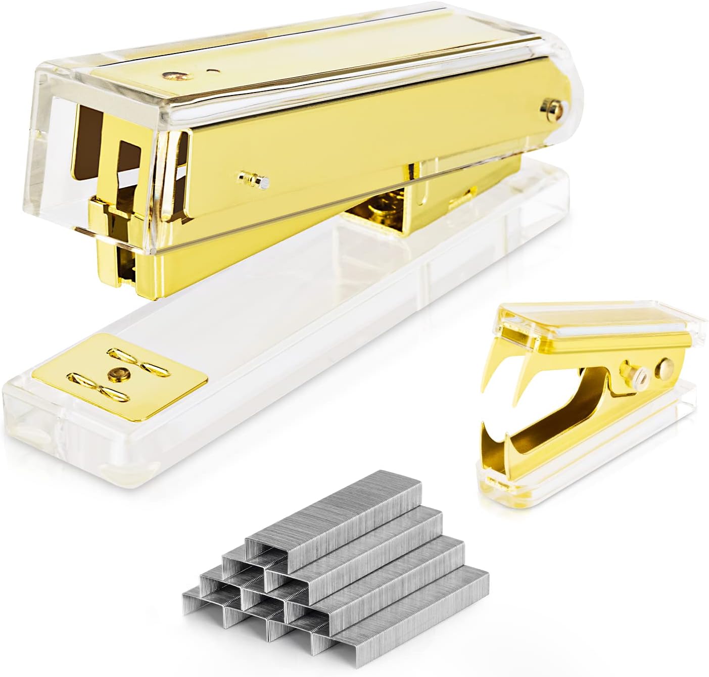 Deli Stapler, Golden Stapler, Desktop Stapler Office Stapler, 25 Sheet Capacity, Includes 1000 Staples and Staple Remover, Acrylic Gold