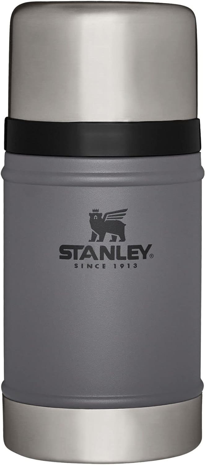 Stanley Vacuum Insulated Large Food Jar, 18/8 Stainless Steel Food Jar for Cold and Hot Food, Soup Thermos with Leak Proof Lid Doubles as Cup, Wide Mouth Food Thermos, Charcoal, 24oz