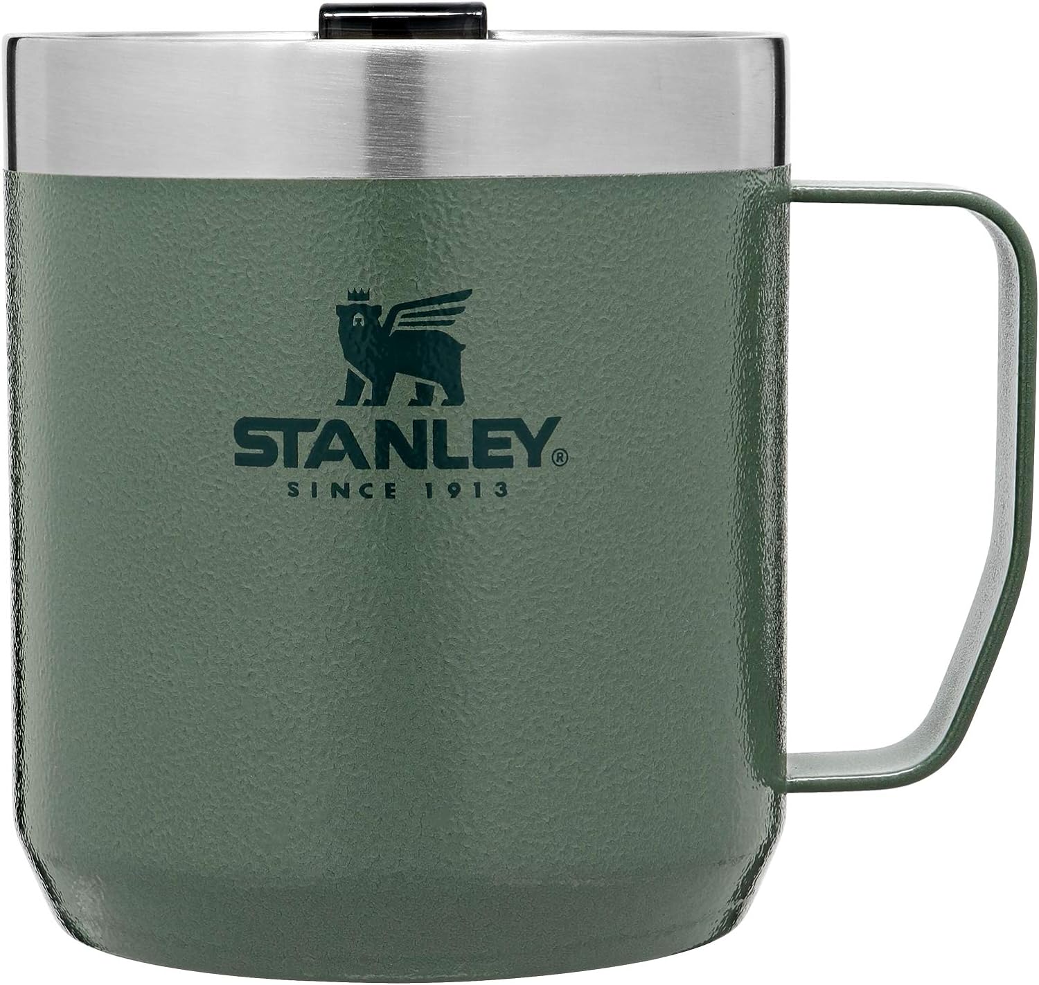 Stanley Stay Hot Camp Mug - Durable 18/8 Stainless Steel Insulated Mug - Splash-Free Tritan Drink-Thru Lid - 12 OZ - Hammertone Green