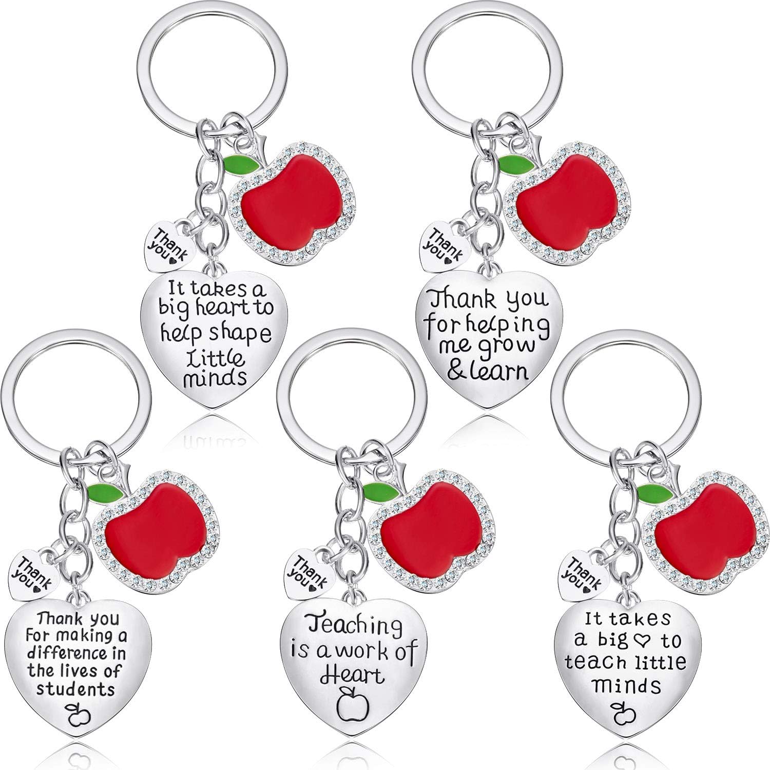 5 Pieces Teacher Keychain Gift for Women Men Teacher Appreciation Gifts Thank You Gift Heart Charm Jewelry Keychain